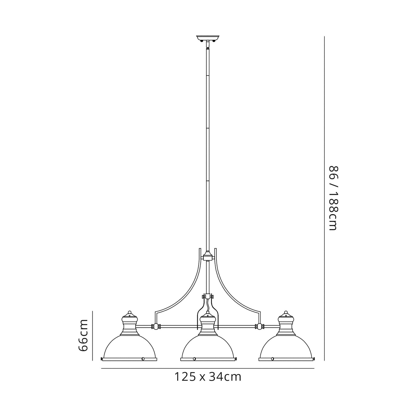 Stanley Linear Pendant, 3 x E27, Polished Nickel and Frosted Glass 2