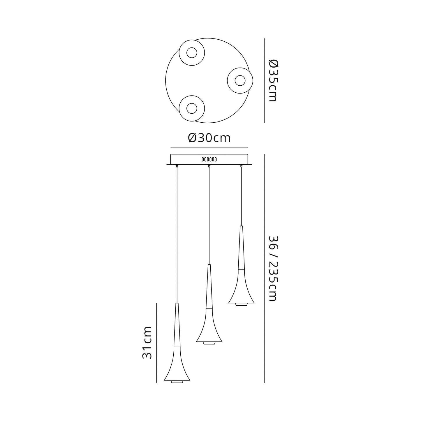 Dunham 3 Light Round Pendant, 3 x 5W LED, 3000K, 447lm, Satin Brown, 3yrs Warranty 2