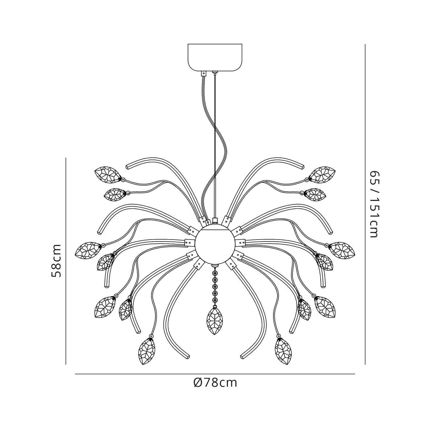 Tabley Large Pendant, 20 x 4.5W LED, 3000K, 2549lm, Polished Chrome, 3yrs Warranty