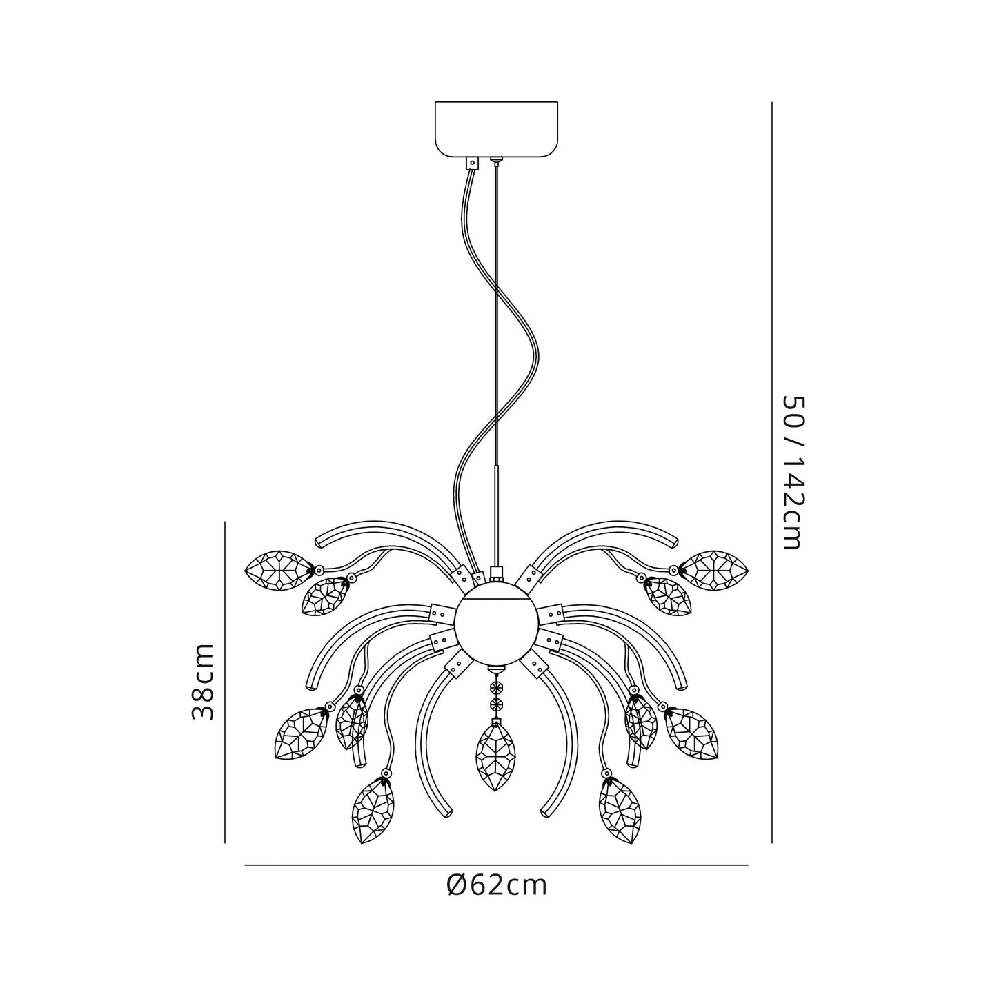 Tabley Medium Pendant, 12 x 2.5W LED, 3000K, 1243lm, Polished Chrome, 3yrs Warranty