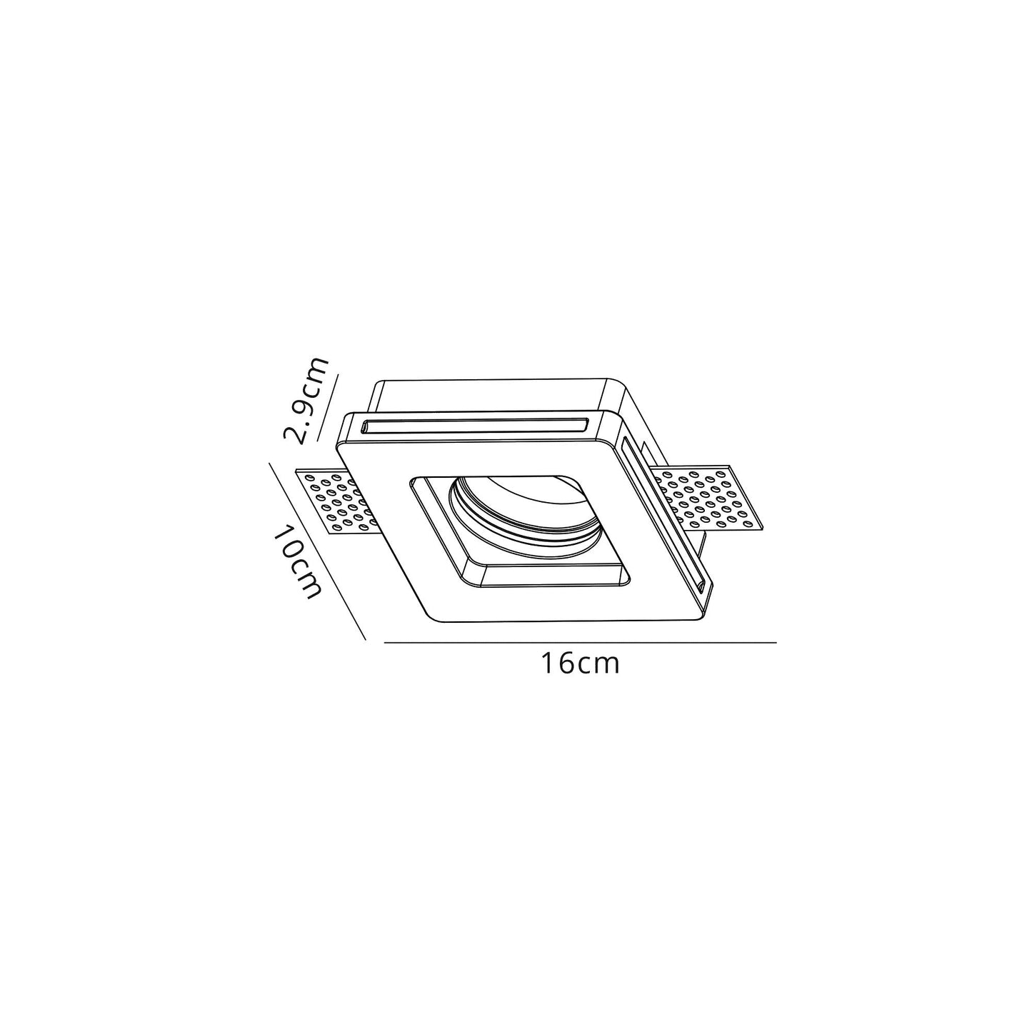 Russet Square Stepped Recessed Spotlight, GU10, White Paintable Gypsum, Cut Out: L:103mmxW:103mm