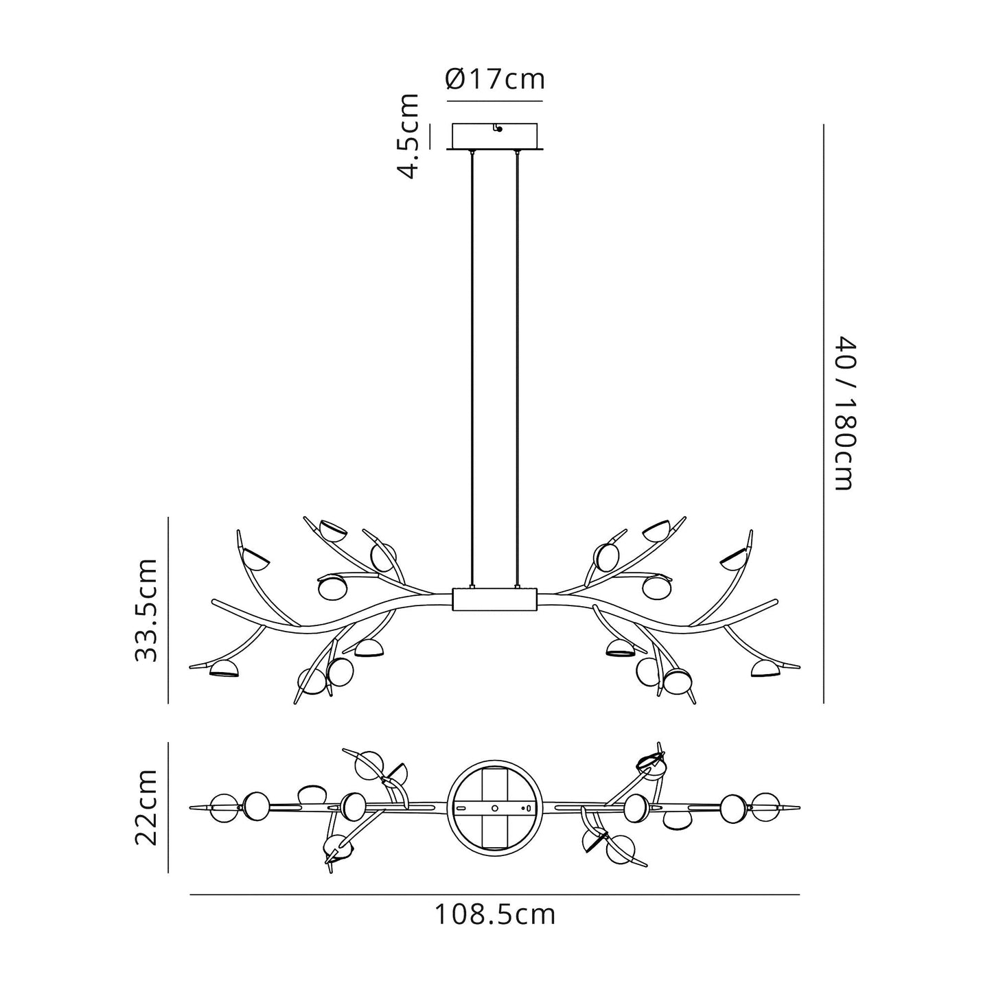 Budworth 16 Light Linear Pendant, 16 x 3W LED, 3000K, 2640lm, Black and Antique Brass, 3yrs Warranty