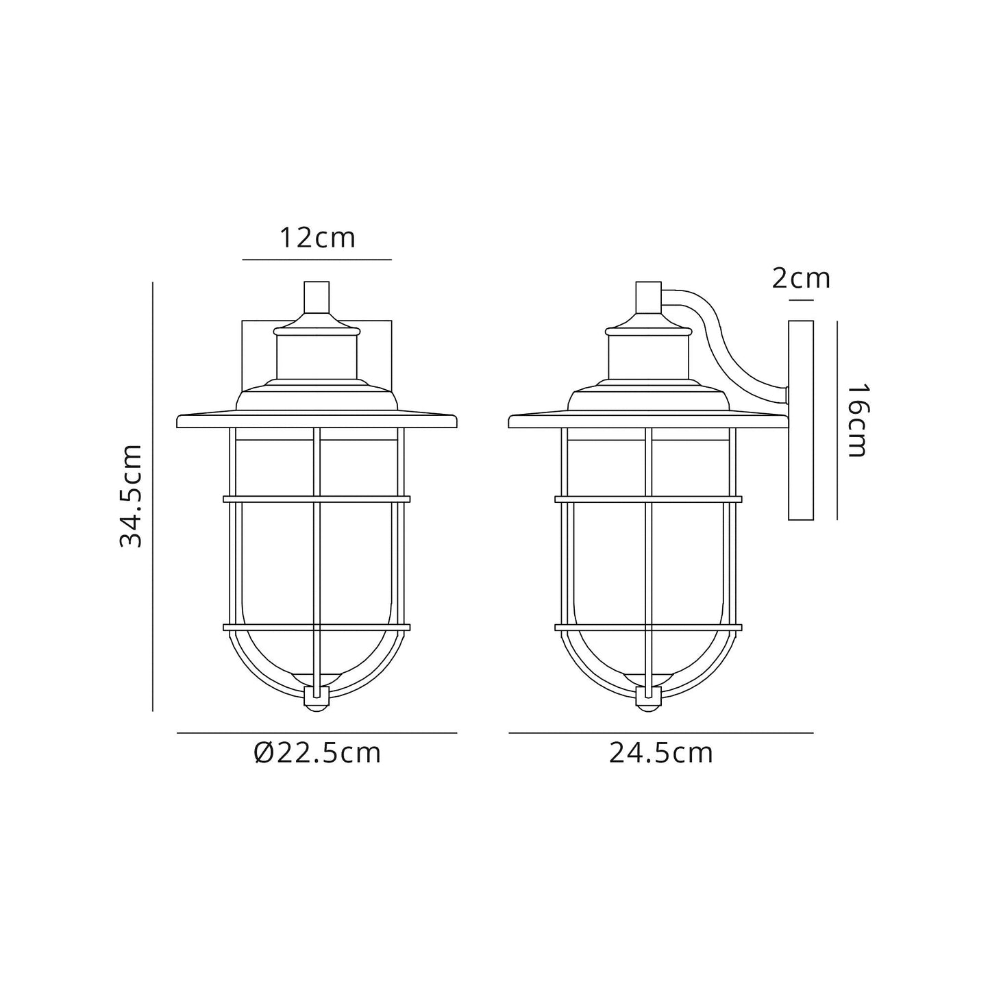 Rostherne Wall Lamp, 1 x E27, Black and Gold With Seeded Clear Glass, IP54, 2yrs Warranty