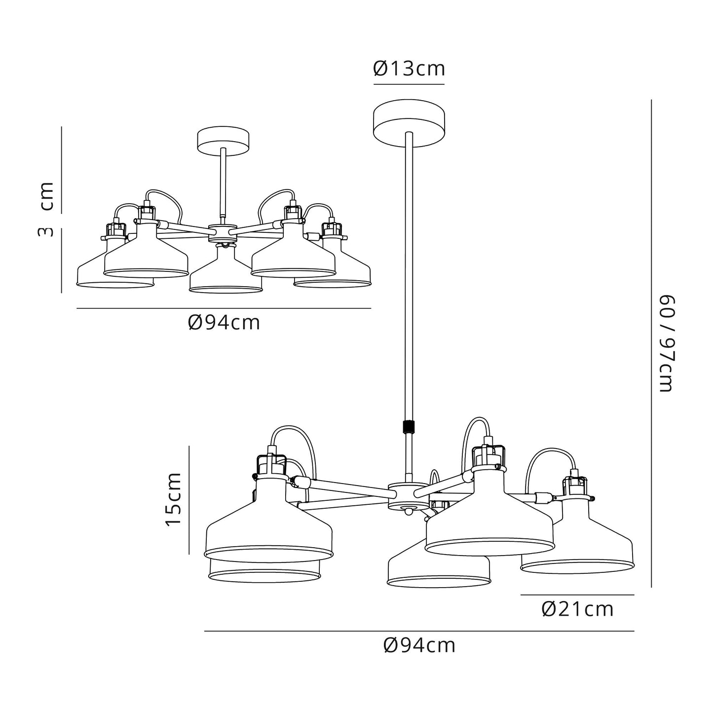 Toft Telescopic 5 Light, 5 x E27, Sand White and Satin Nickel and White