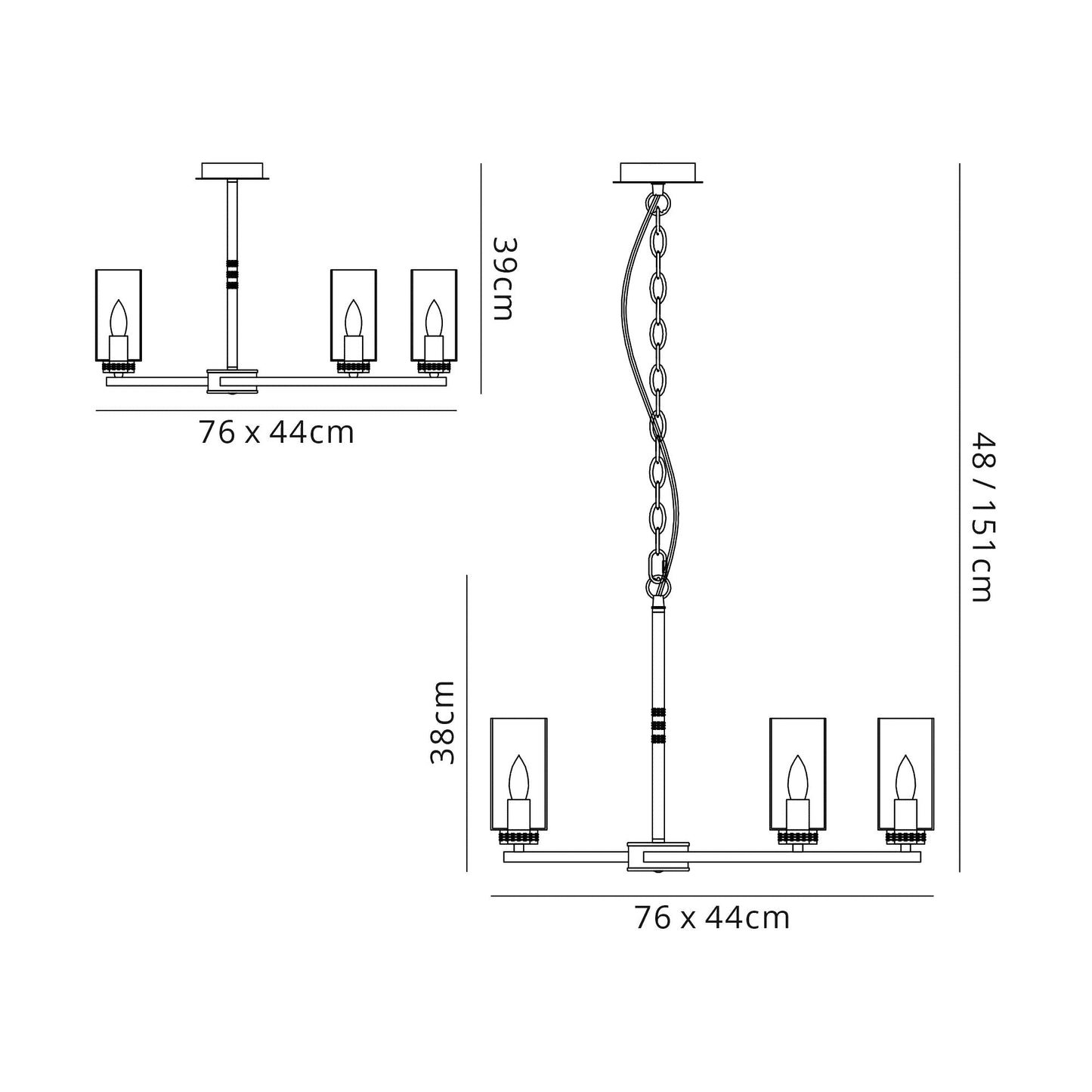 Disley Rectangular Pendant and Semi Ceiling, 6 x E14, Polished Nickel