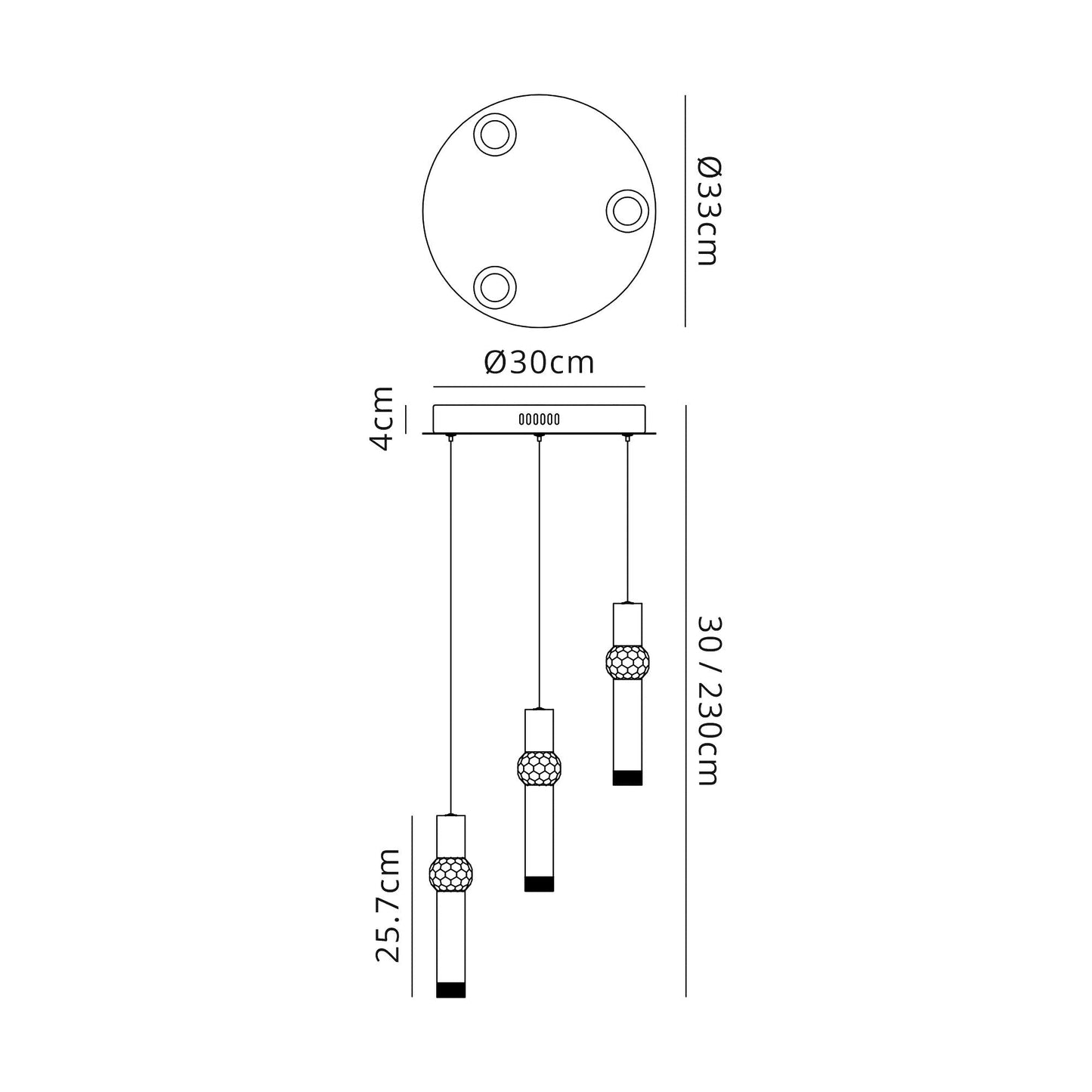 Bollington 3 Light Round Pendant, 3 x 5W LED, 3000K, 268lm, Polished Chrome, 3yrs Warranty