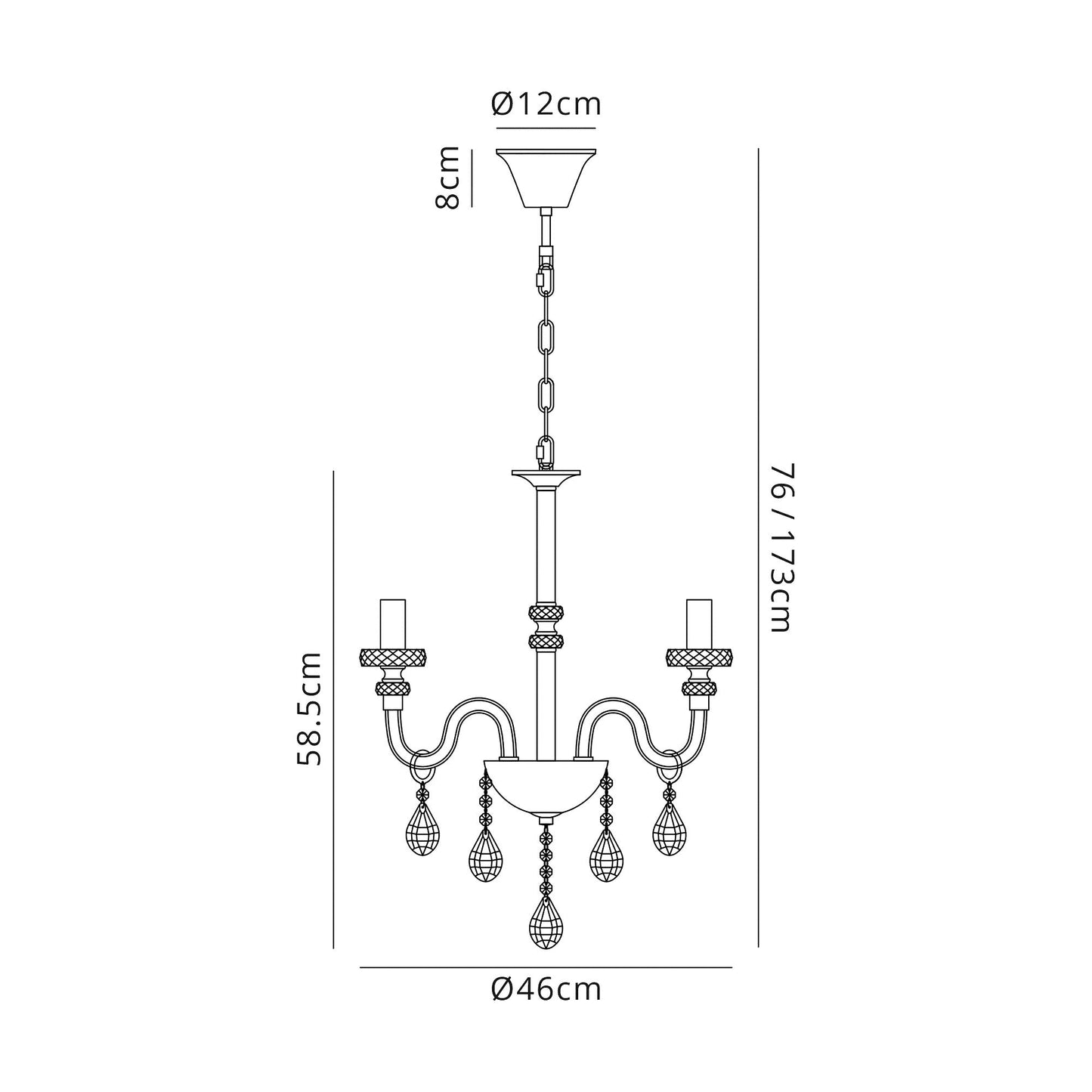 Damson Chandelier Pendant, 4 Light E14, Polished Chrome and Clear Glass and Crystal