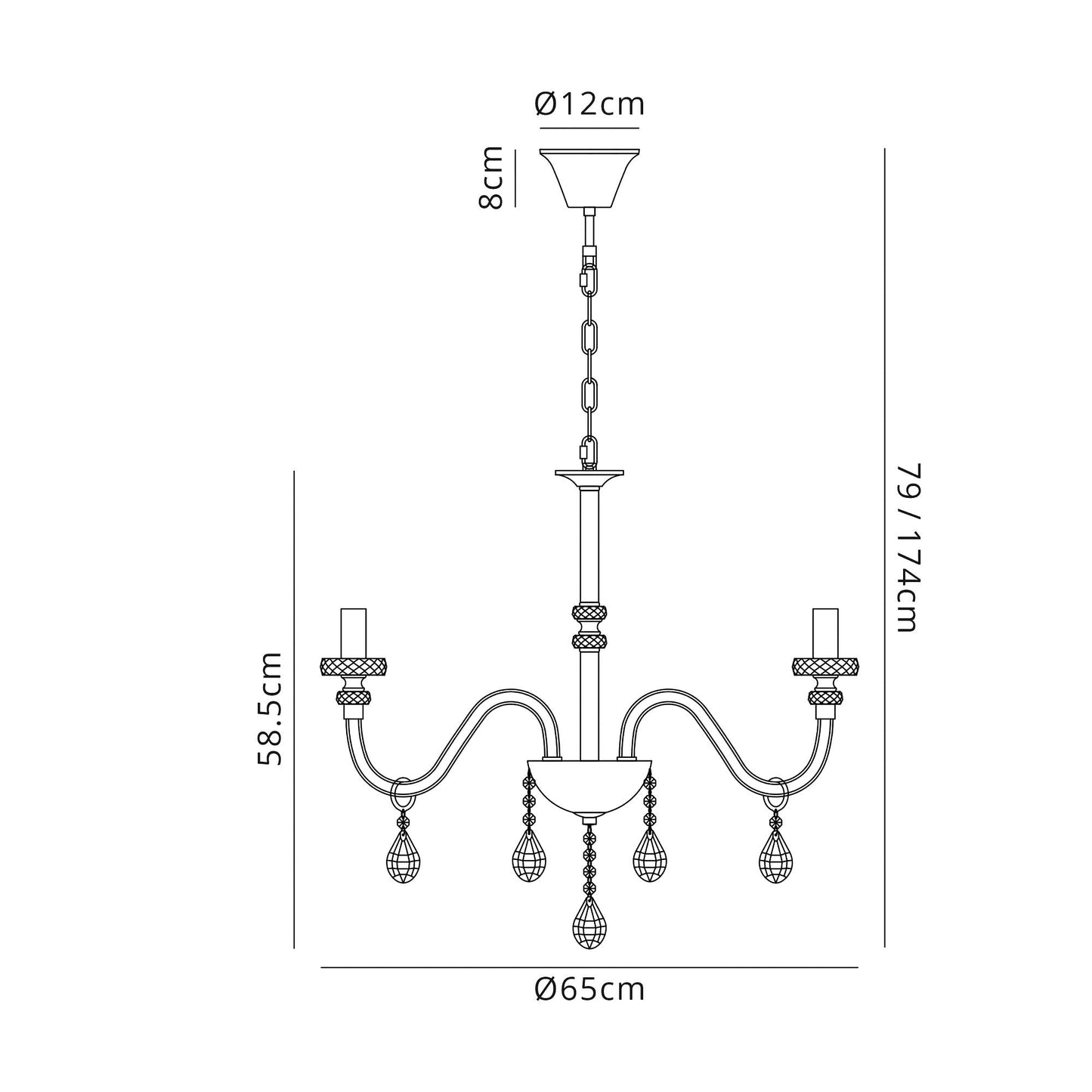 Damson Chandelier Pendant, 6 Light E14, Polished Chrome and Clear Glass and Crystal, ITEM REQUIRES CONSTRUCTION and CONNECTION