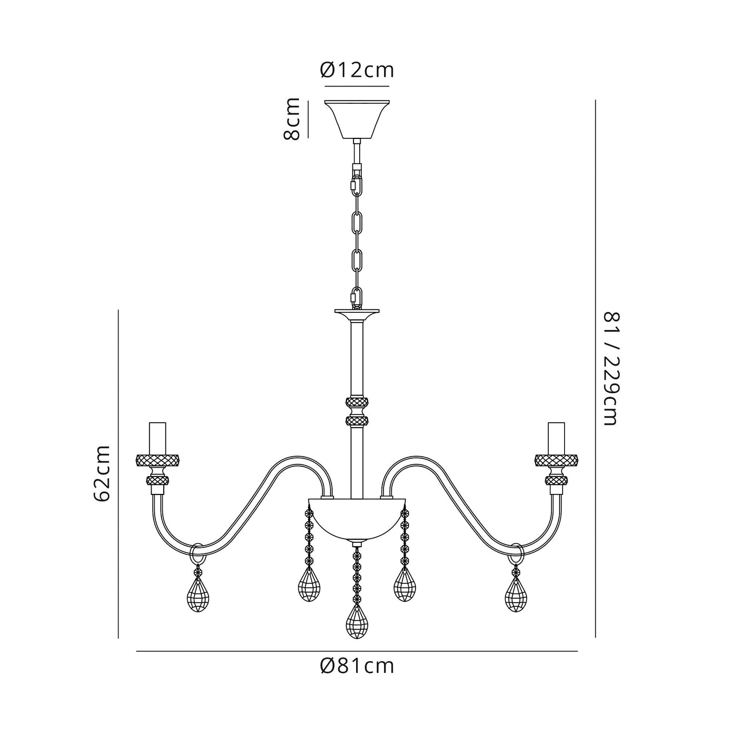 Damson Chandelier Pendant, 8 Light E14, Polished Chrome and Clear Glass and Crystal, ITEM REQUIRES CONSTRUCTION and CONNECTION