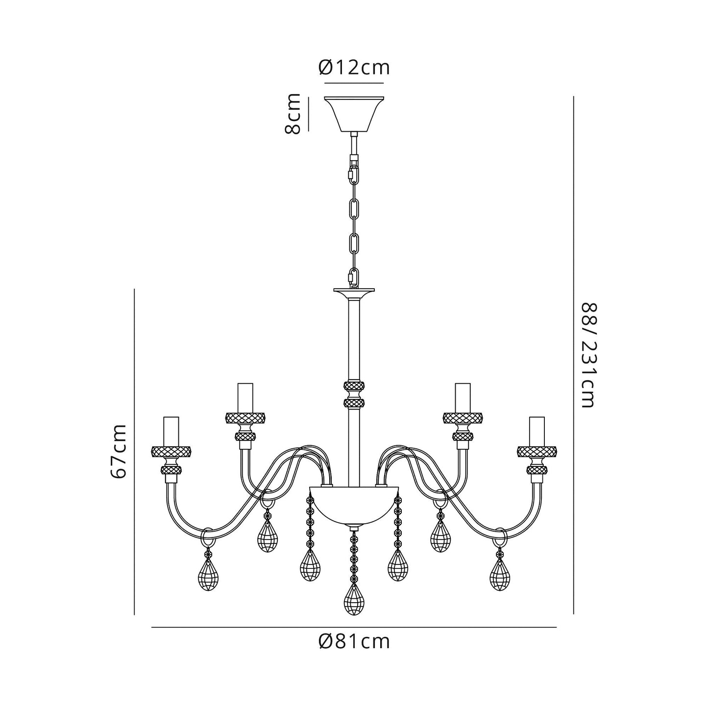 Damson Chandelier Pendant, 12 Light E14, Polished Chrome and Clear Glass and Crystal, ITEM REQUIRES CONSTRUCTION and CONNECTION