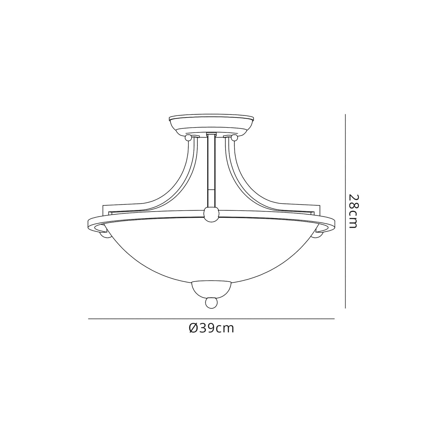Davey Semi-Flush Ceiling, 3 Light E27, Satin Nickel and Frosted Glass