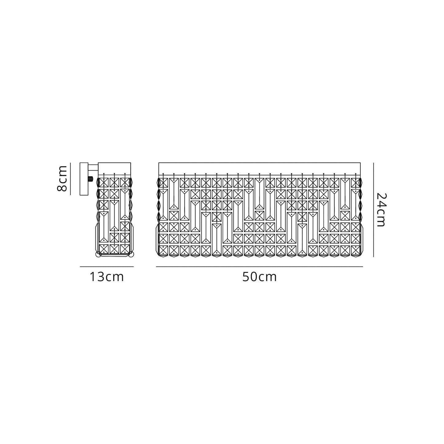 Bollin 50x24cm Rectangular Large Wall Lamp, 3 Light E14, Polished Chrome and Crystal