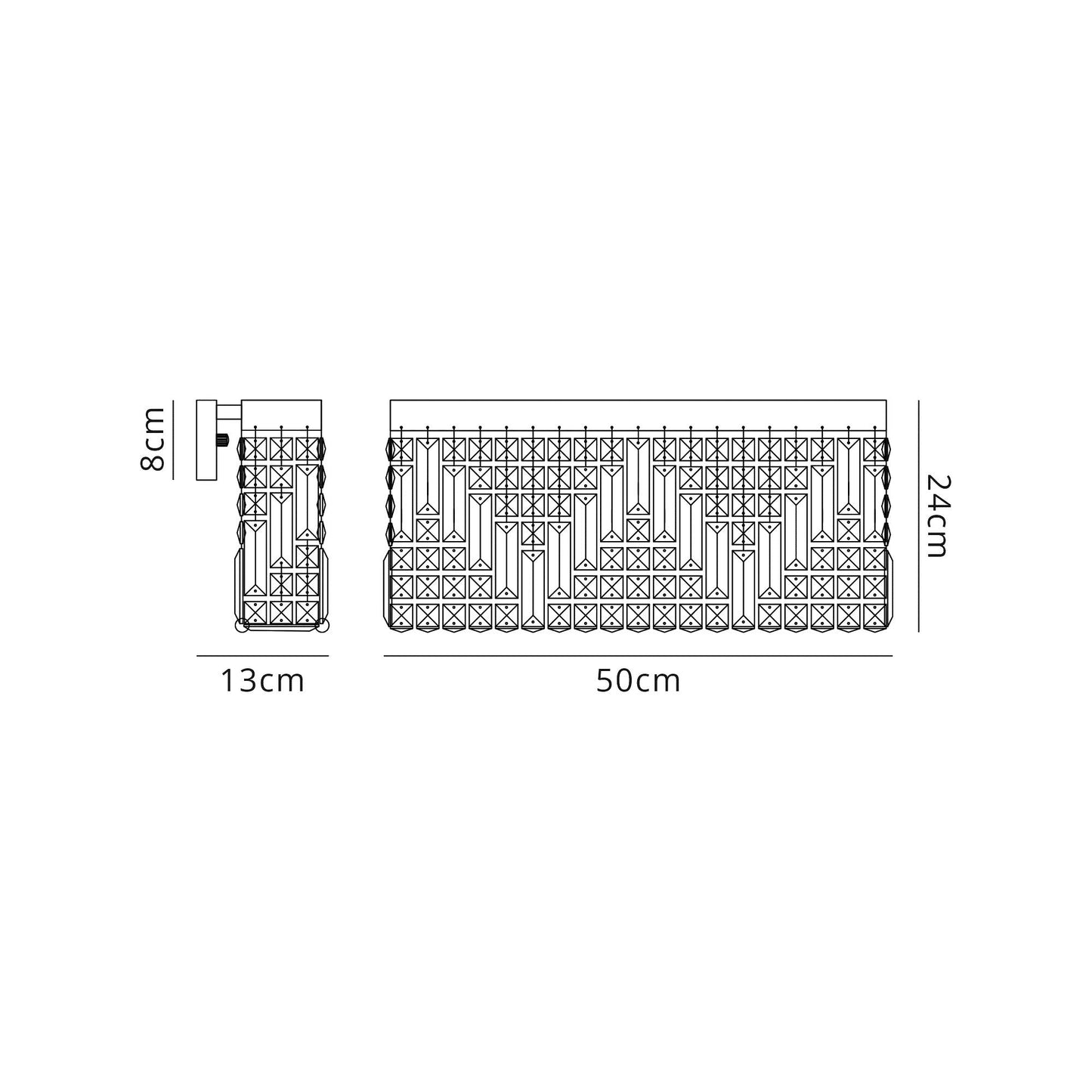 Bollin 50x24cm Rectangular Large Wall Lamp, 3 Light E14, Gold and Crystal