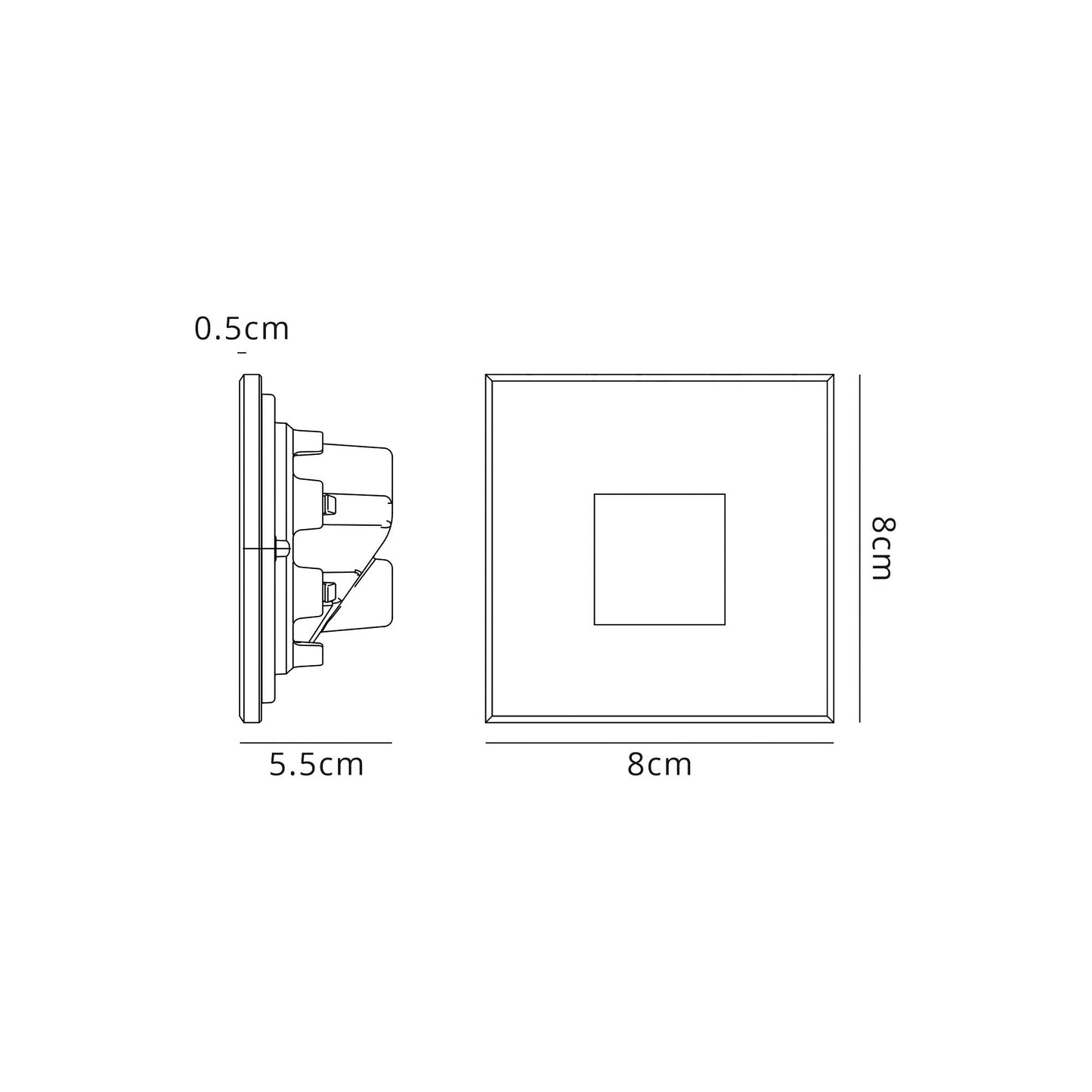 Bower Recessed Square Glass Fronted Wall Lamp, 1 x 1.8W LED, 3000K, 70lm, IP65, Black, 3yrs Warranty