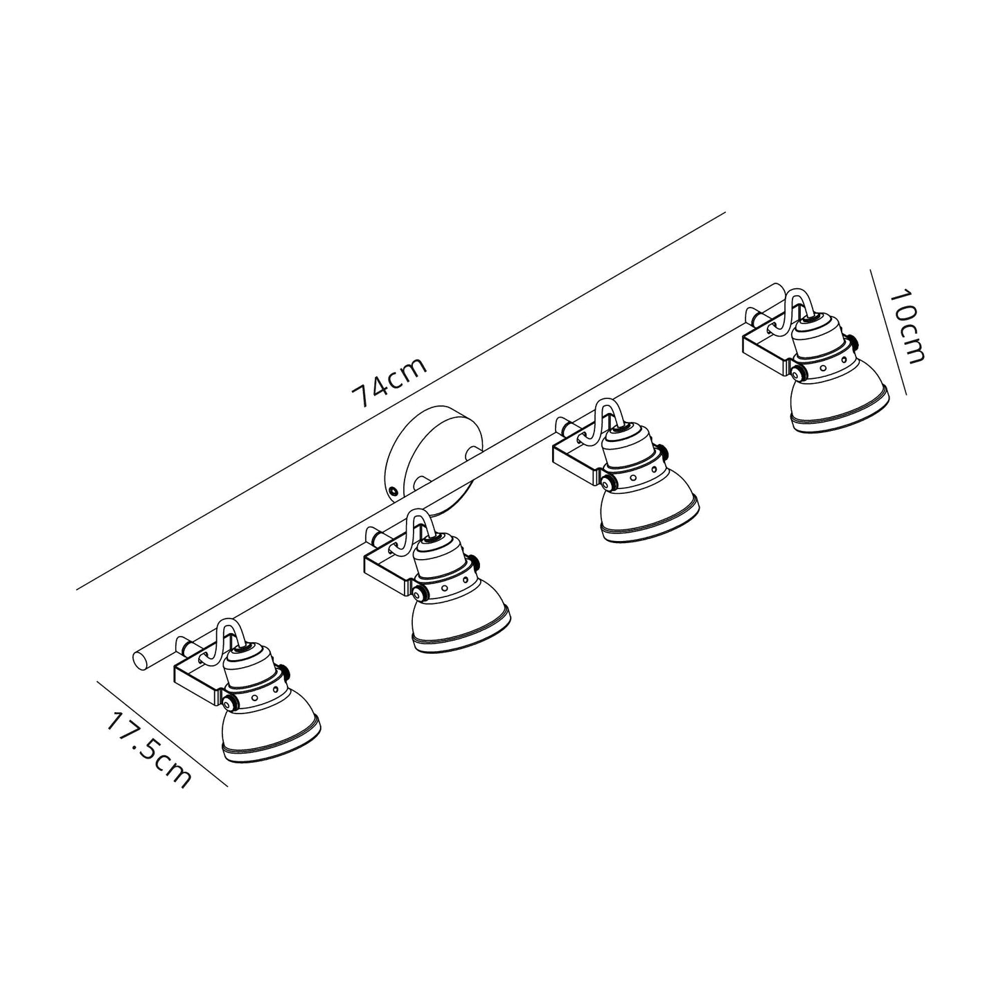 Mossrose Adjustable Linear Bar Spotlight, 4 x GU10 Max 10W LED, Matt Grey and Polished Chrome