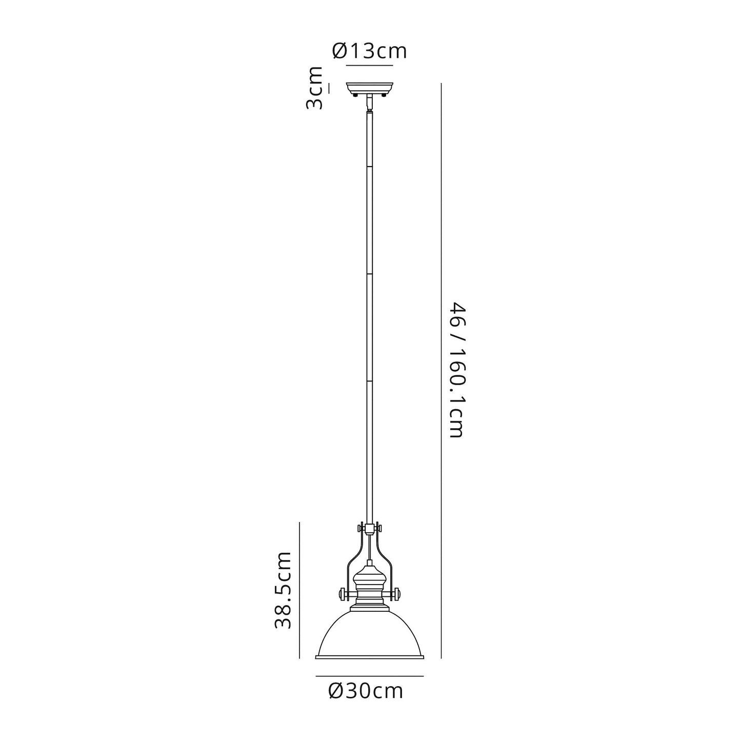 Stanley 1 Light Pendant E27 With 30cm Dome Glass Shade, Antique Brass and Clear