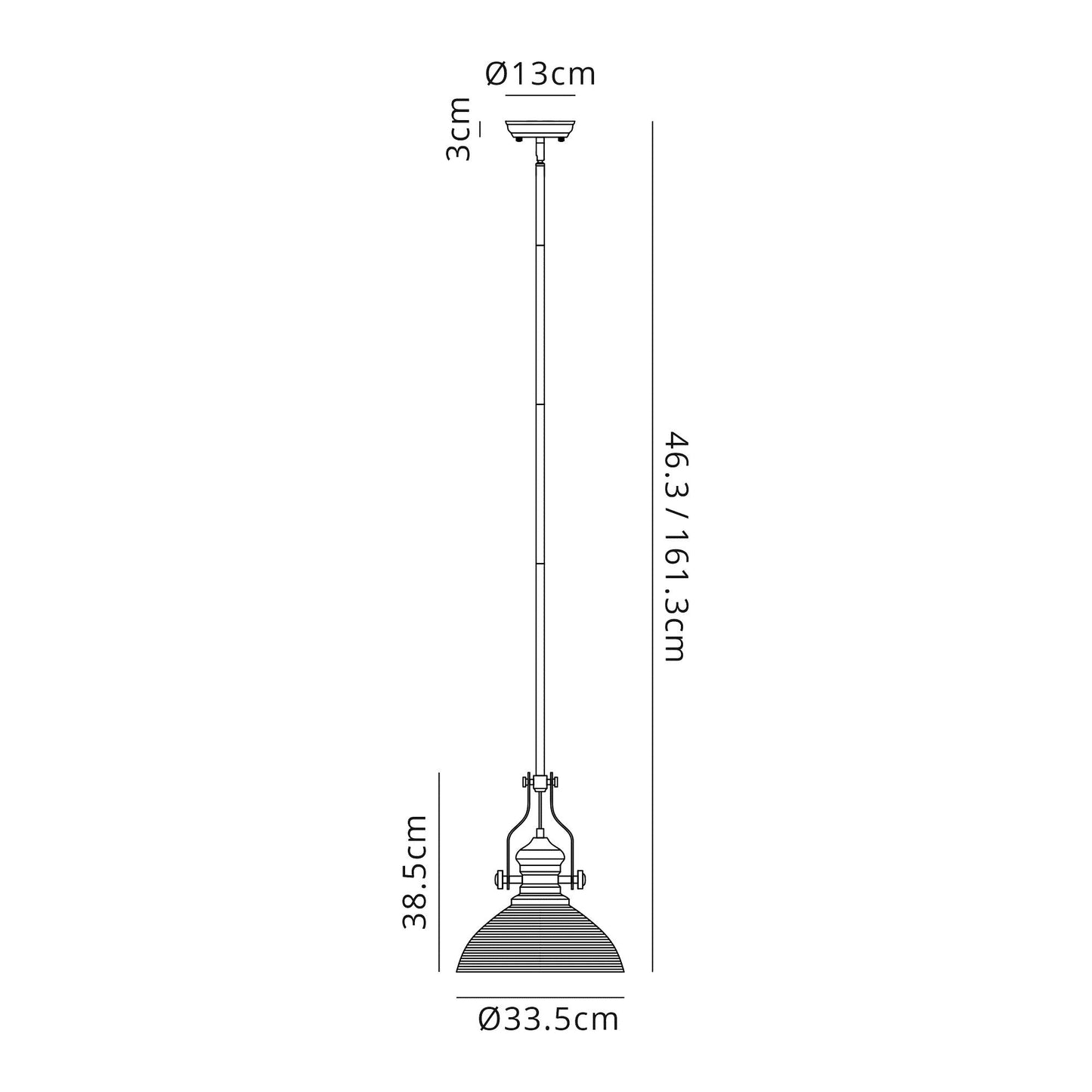 Stanley 1 Light Pendant E27 With 33.5cm Prismatic Glass Shade, Antique Brass and Clear