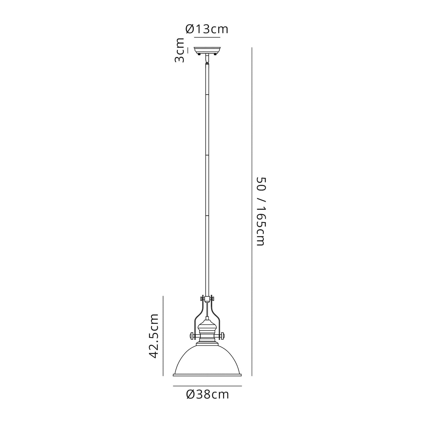 Stanley 1 Light Pendant E27 With 38cm Dome Glass Shade, Polished Nickel and Clear