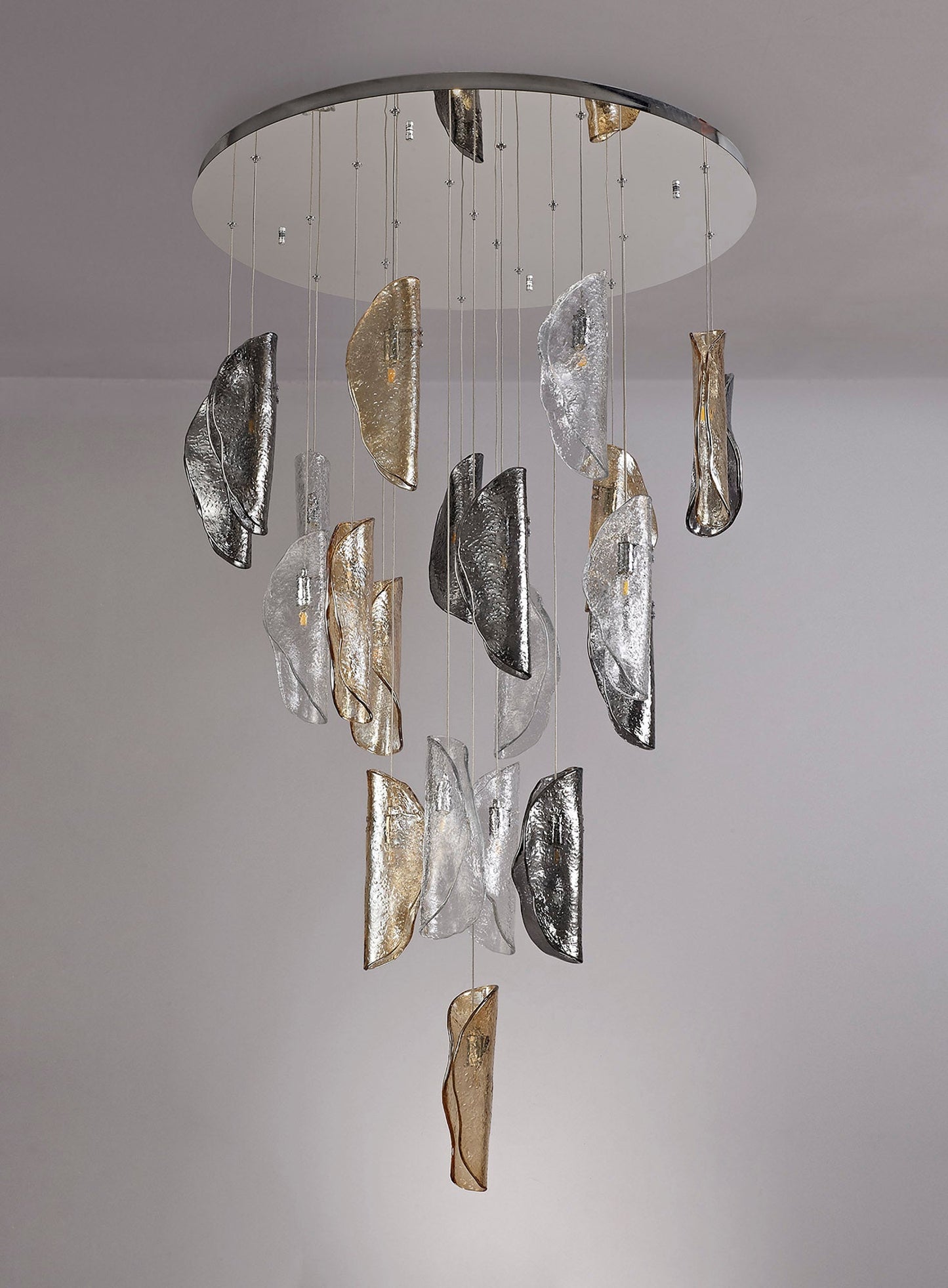Alderley Pendant Polished Chrome and Clear & Amber & Smoked Glass