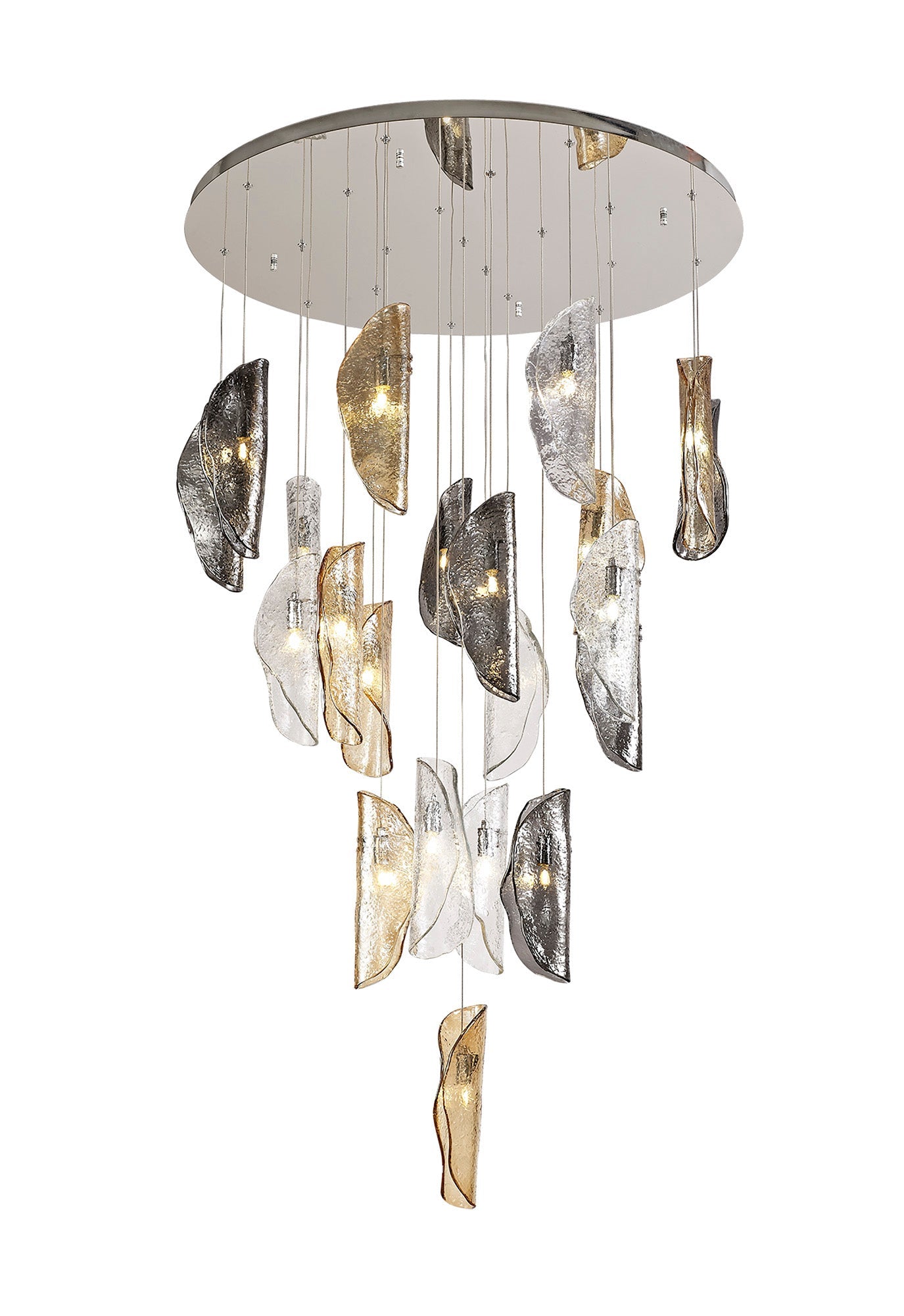 Alderley Pendant Polished Chrome and Clear & Amber & Smoked Glass