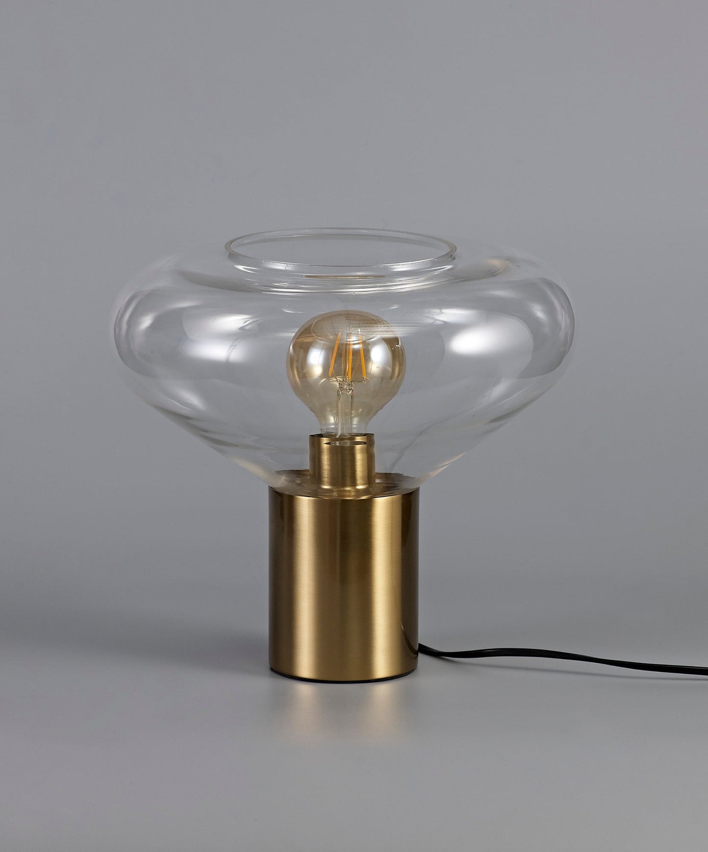 Annis Wide Table Lamp, 1 x E27, Ancient Brass and Clear Glass