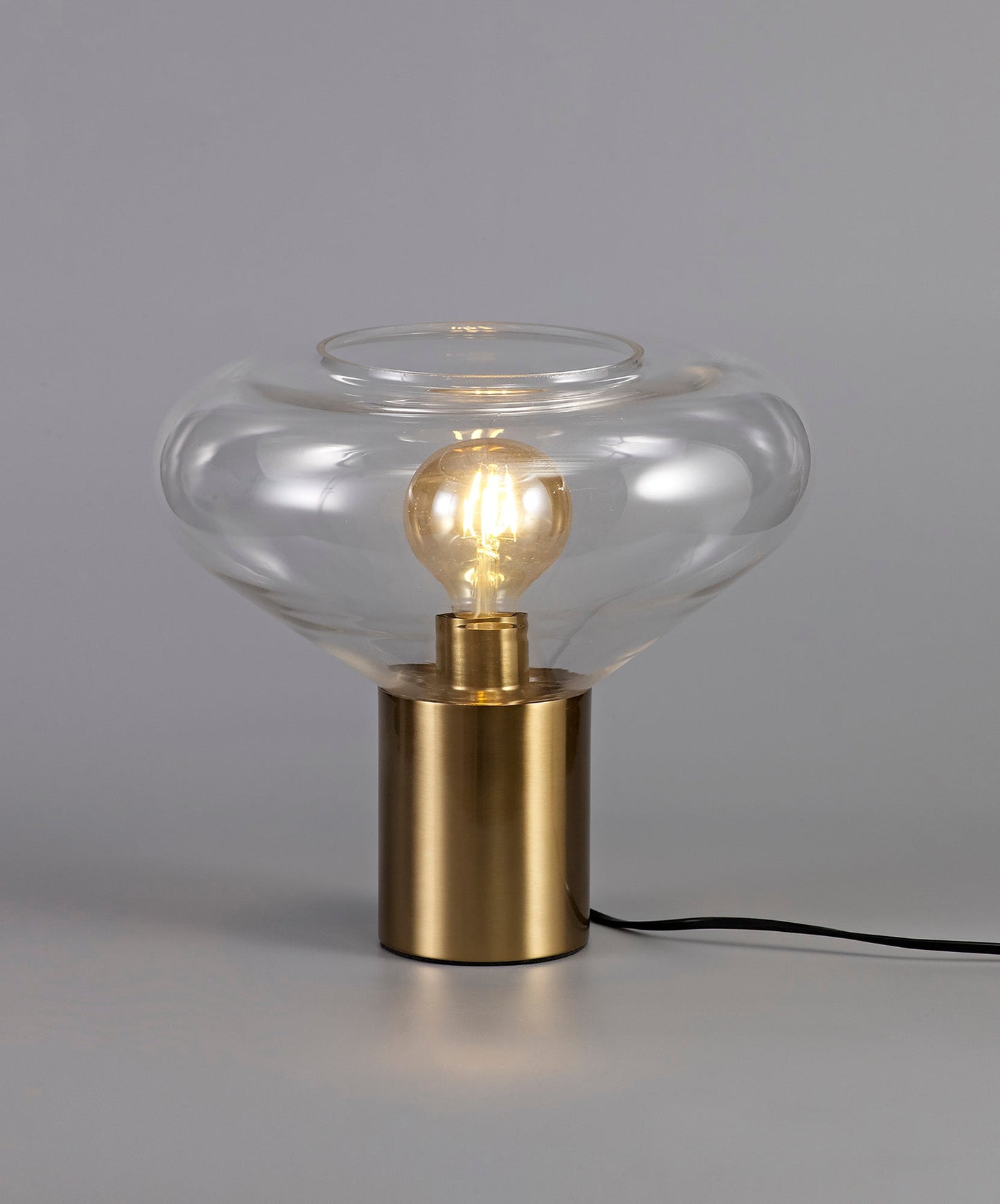 Annis Wide Table Lamp, 1 x E27, Ancient Brass and Clear Glass