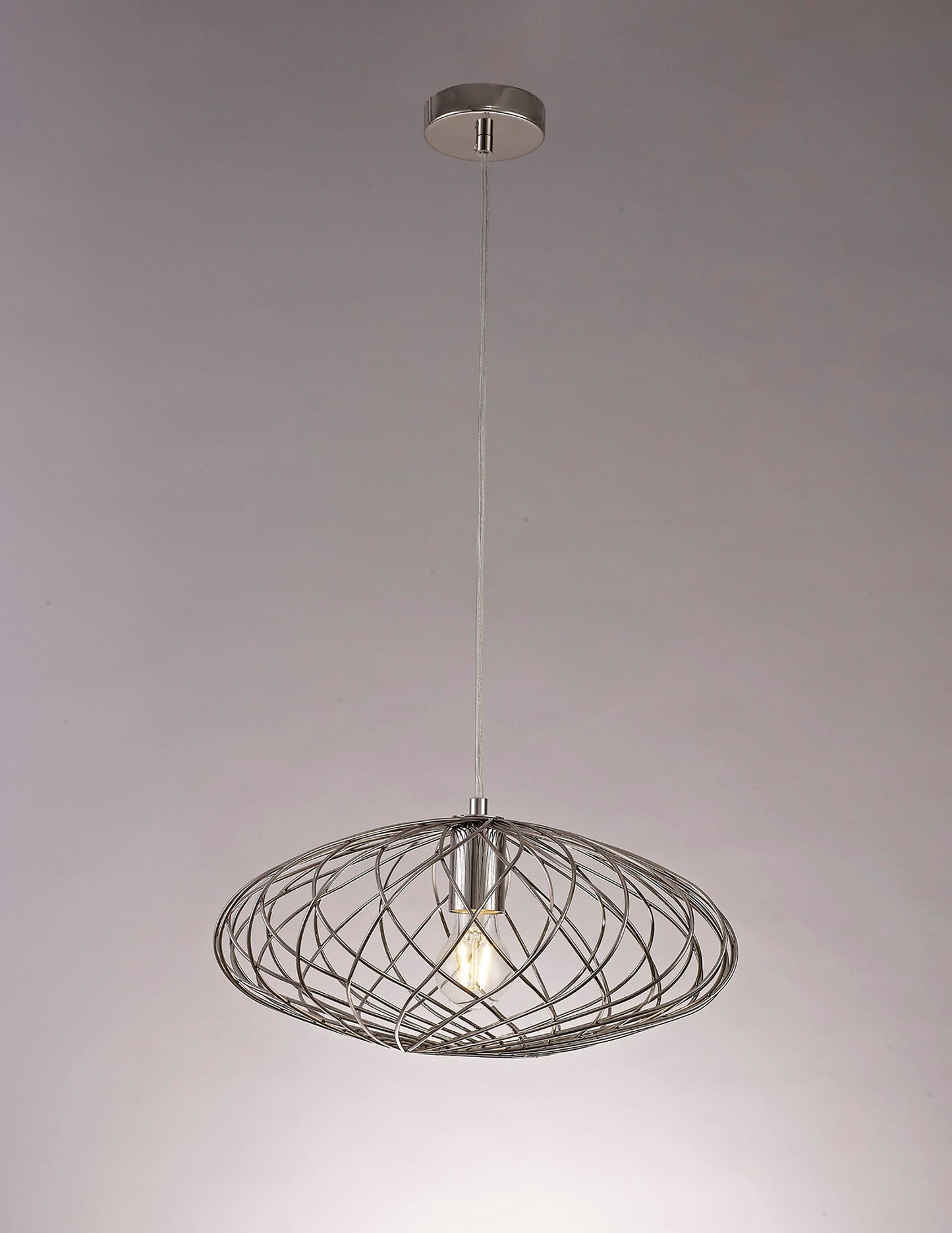 Ashley Elliptical Sphere Pendant, 1 x E27, Polished Nickel 2