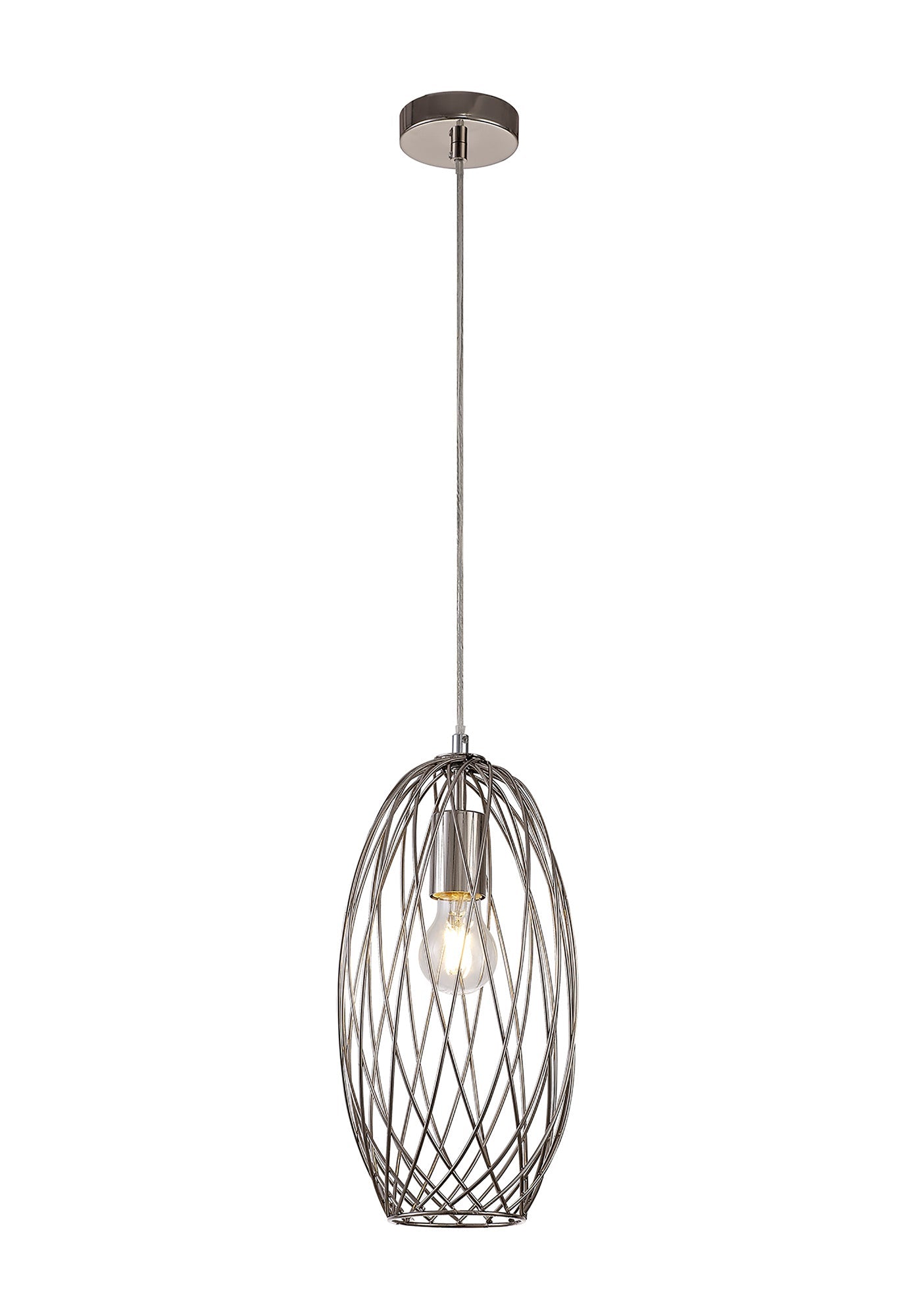 Ashley Curved Cylinder Pendant, 1 x E27, Polished Nickel 2