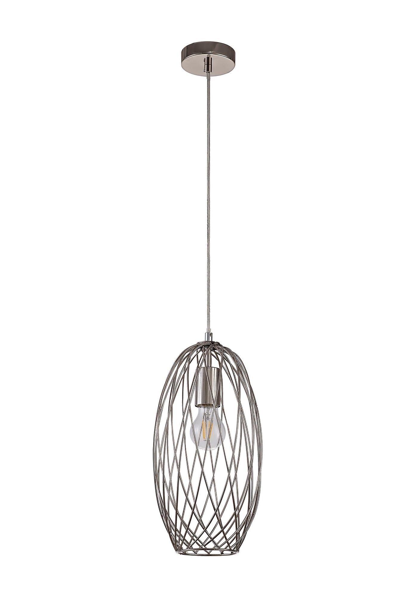 Ashley Curved Cylinder Pendant, 1 x E27, Polished Nickel 2