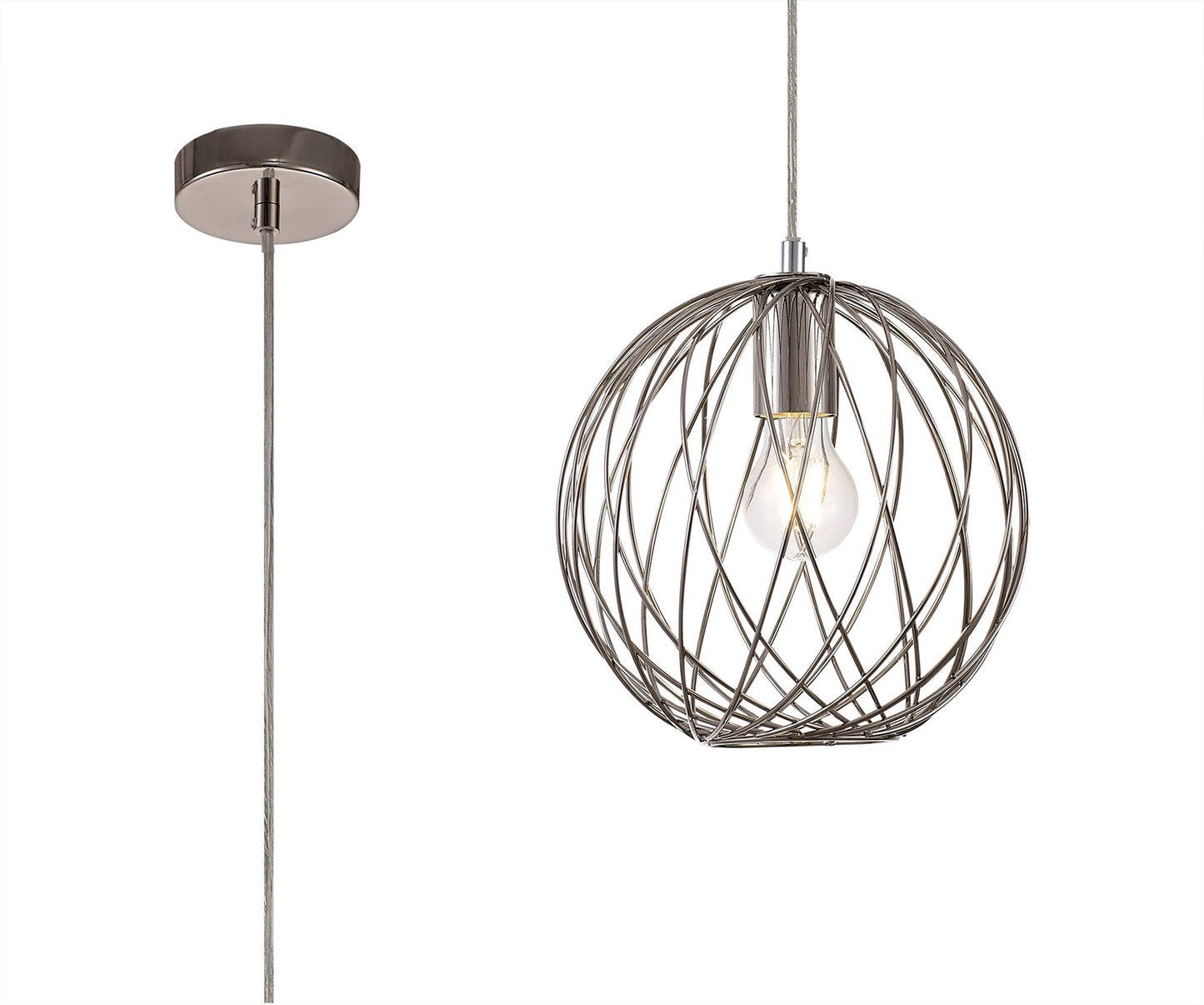 Ashley Sphere Pendant, 1 x E27, Polished Nickel 2