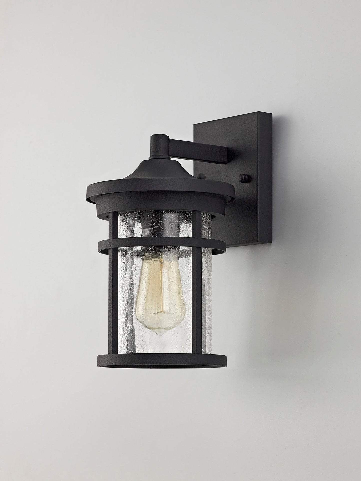 Beeston Wall Lamp, 1 x E27, Black and Clear Crackled Glass, IP54, 2yrs Warranty
