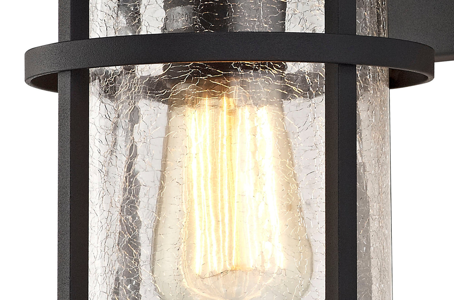 Beeston Wall Lamp, 1 x E27, Black and Clear Crackled Glass, IP54, 2yrs Warranty