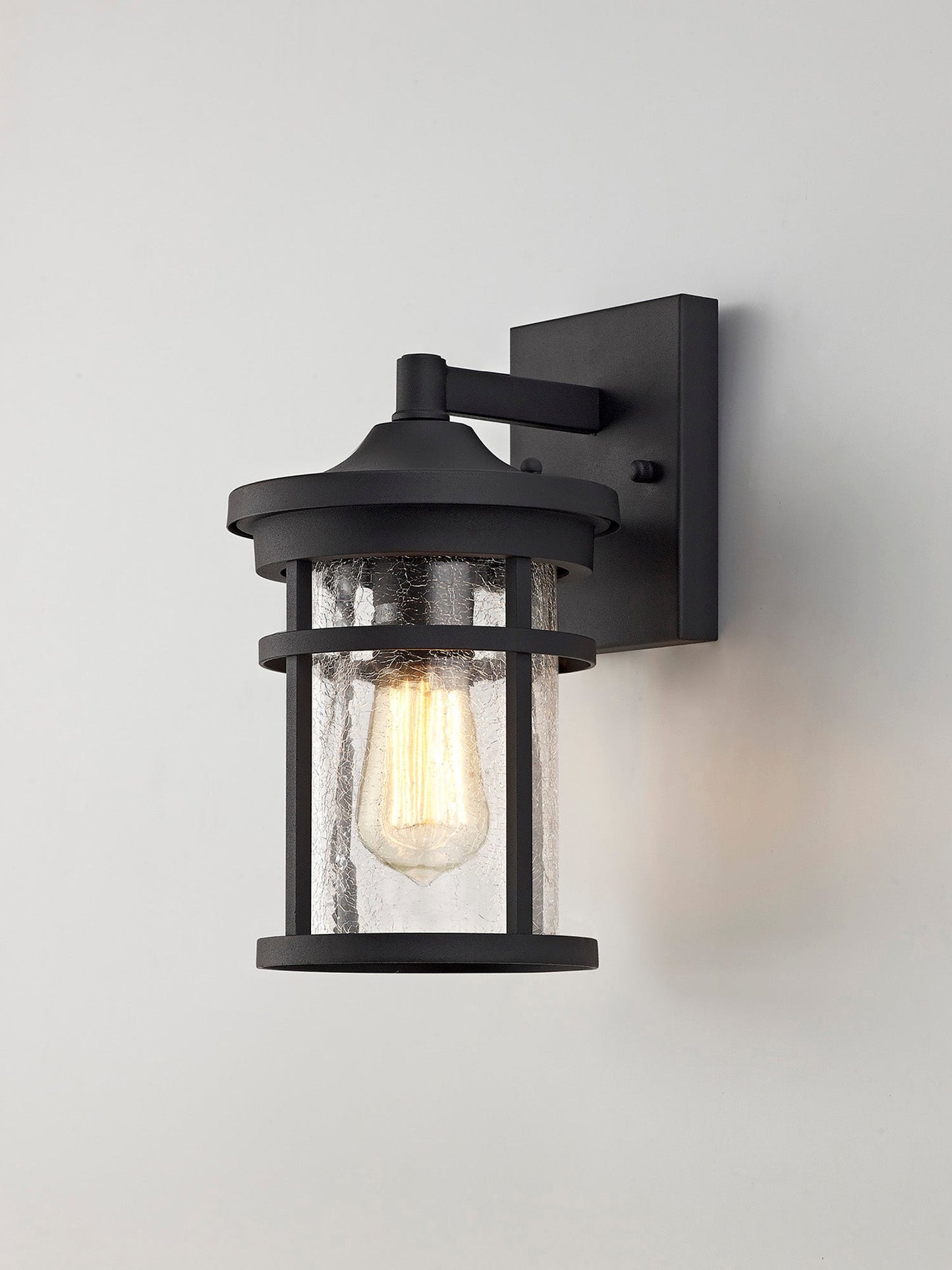 Beeston Wall Lamp, 1 x E27, Black and Clear Crackled Glass, IP54, 2yrs Warranty