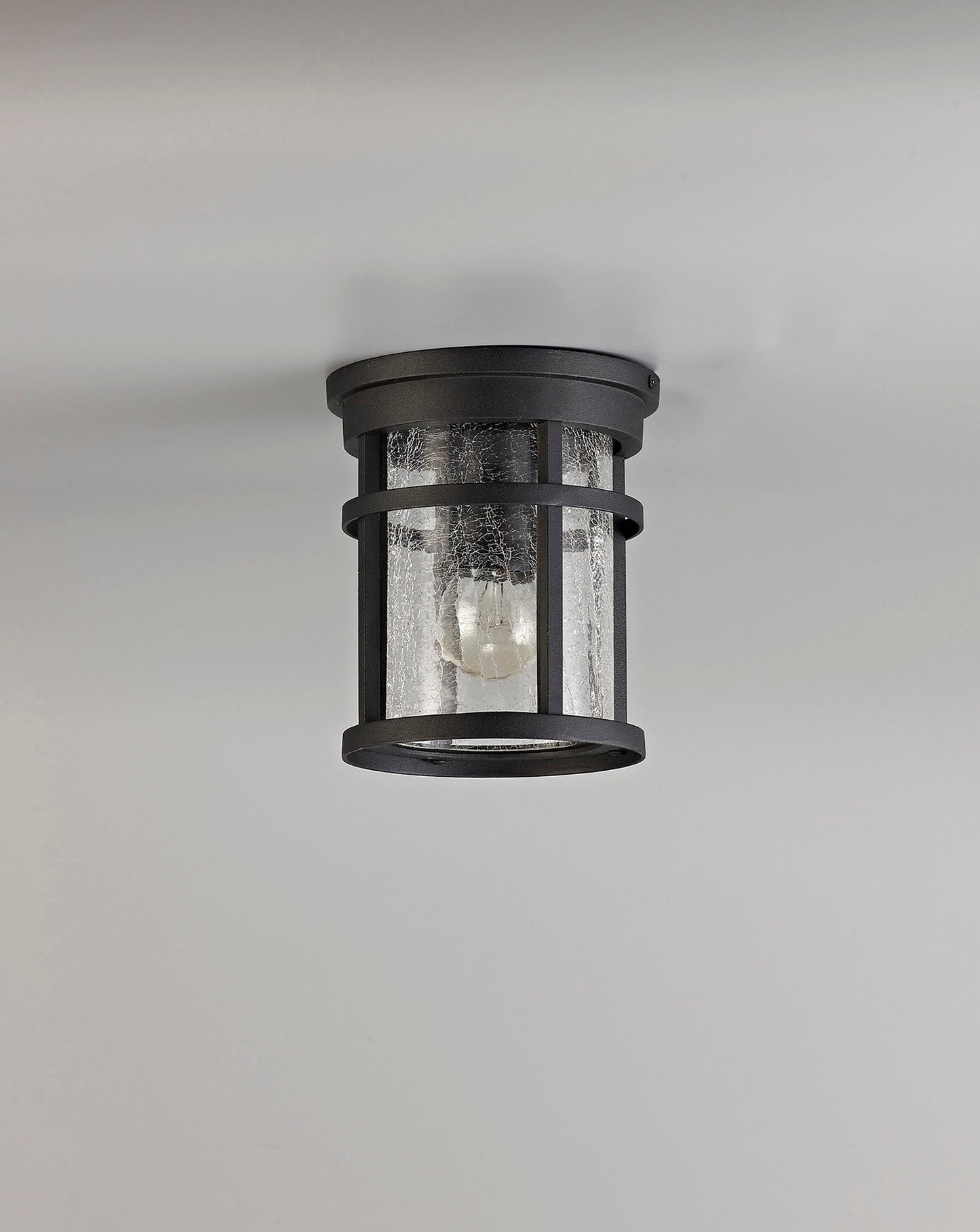 Beeston Ceiling, 1 x E27, Black and Clear Crackled Glass, IP54, 2yrs Warranty