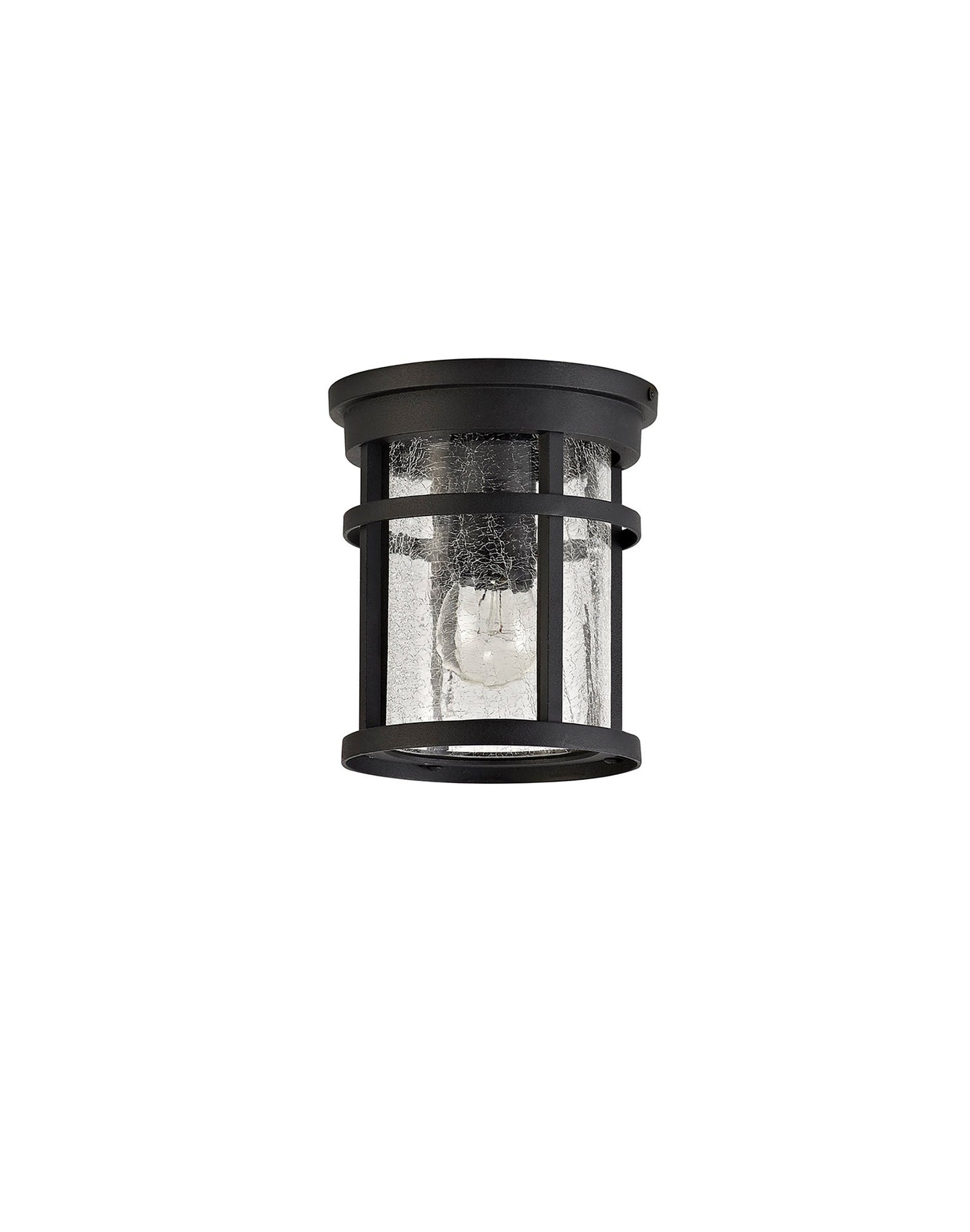 Beeston Ceiling, 1 x E27, Black and Clear Crackled Glass, IP54, 2yrs Warranty