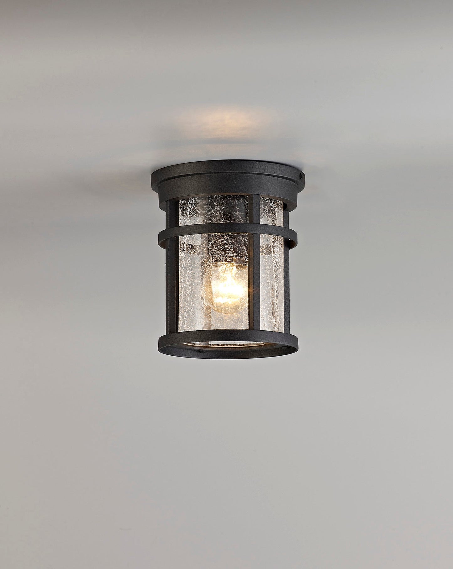 Beeston Ceiling, 1 x E27, Black and Clear Crackled Glass, IP54, 2yrs Warranty