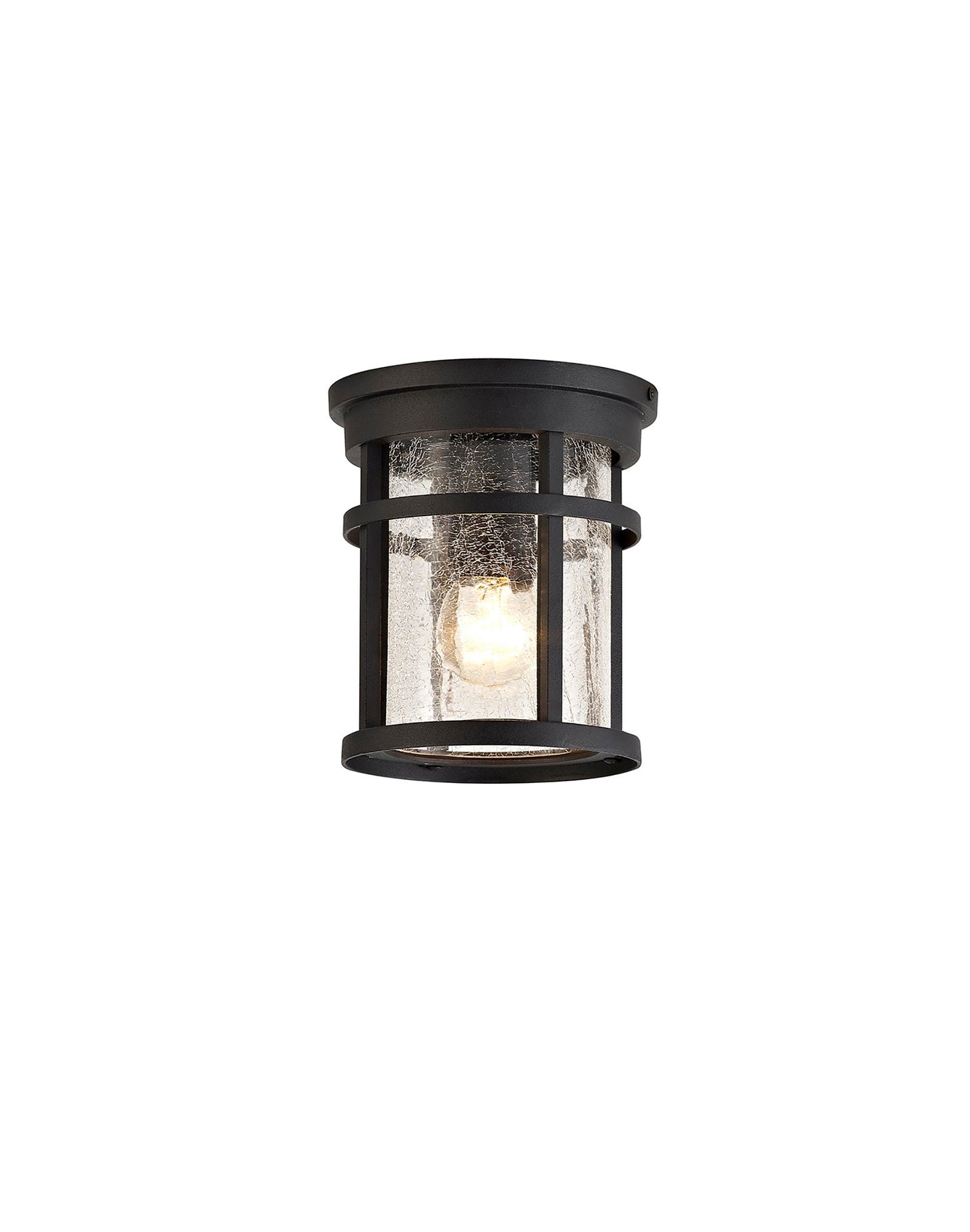Beeston Ceiling, 1 x E27, Black and Clear Crackled Glass, IP54, 2yrs Warranty