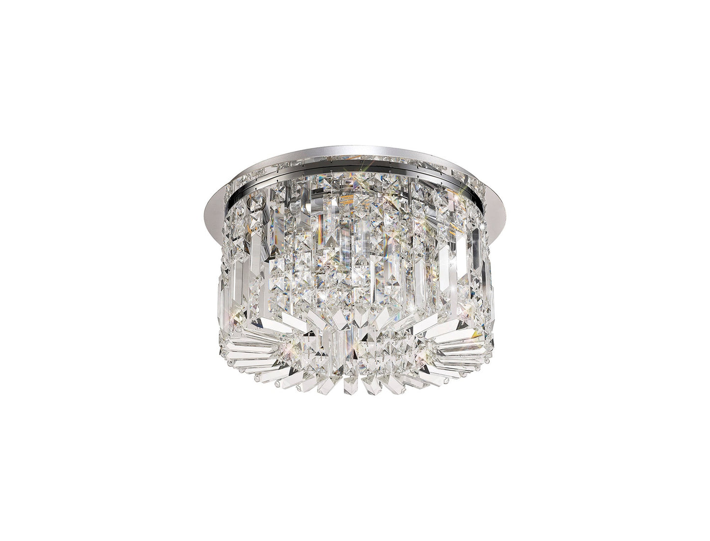 Bollin 45cm Round Flush Chandelier, 5 Light E14, Polished Chrome and Crystal
