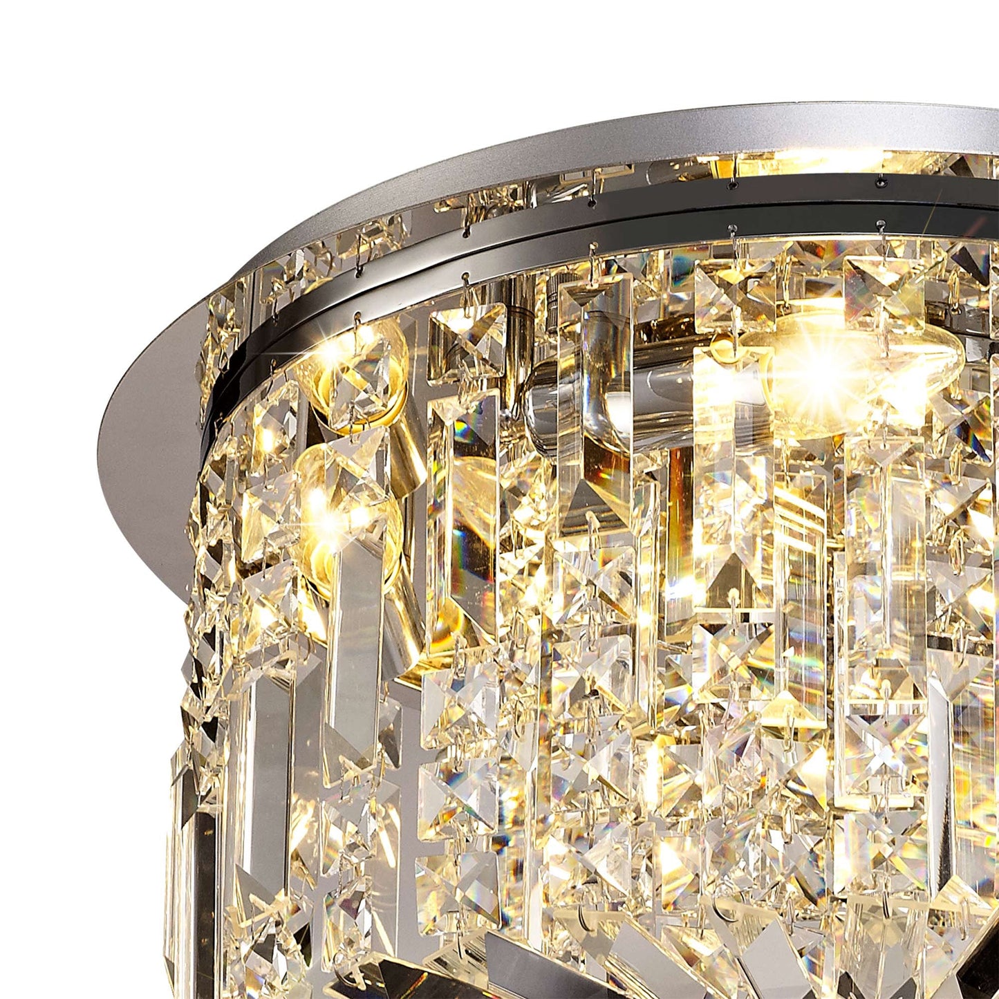 Bollin 45cm Round Flush Chandelier, 5 Light E14, Polished Chrome and Crystal