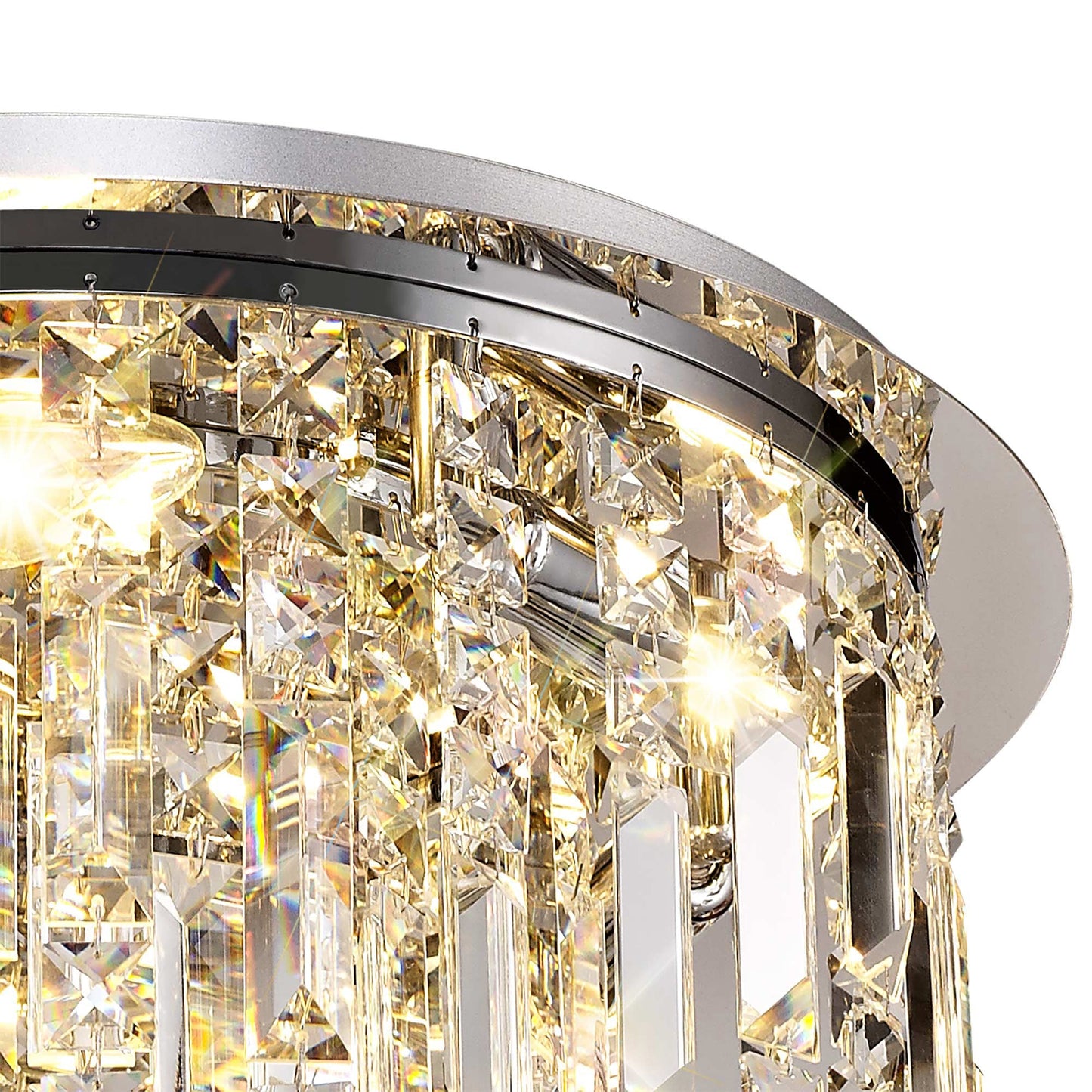 Bollin 45cm Round Flush Chandelier, 5 Light E14, Polished Chrome and Crystal