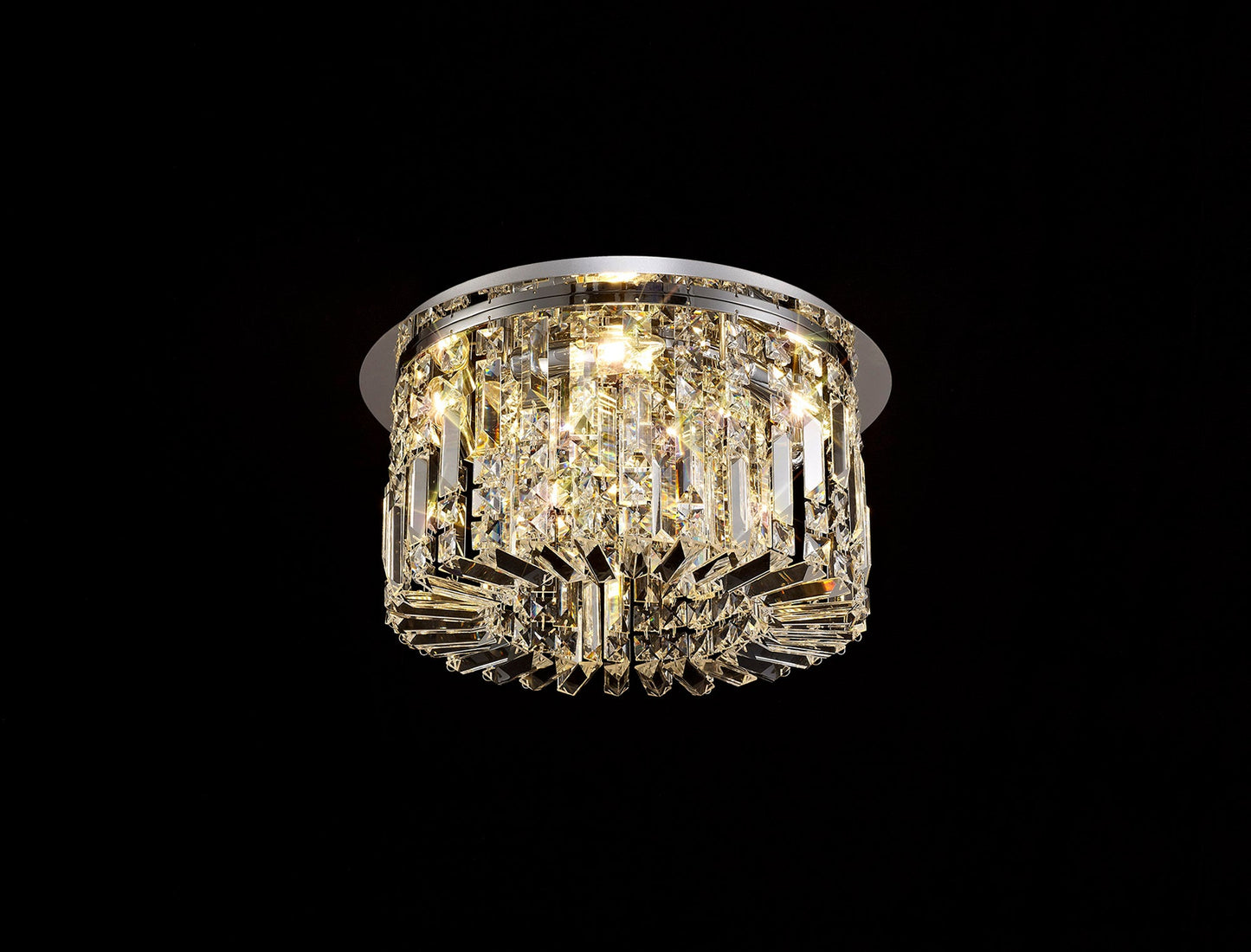 Bollin 45cm Round Flush Chandelier, 5 Light E14, Polished Chrome and Crystal
