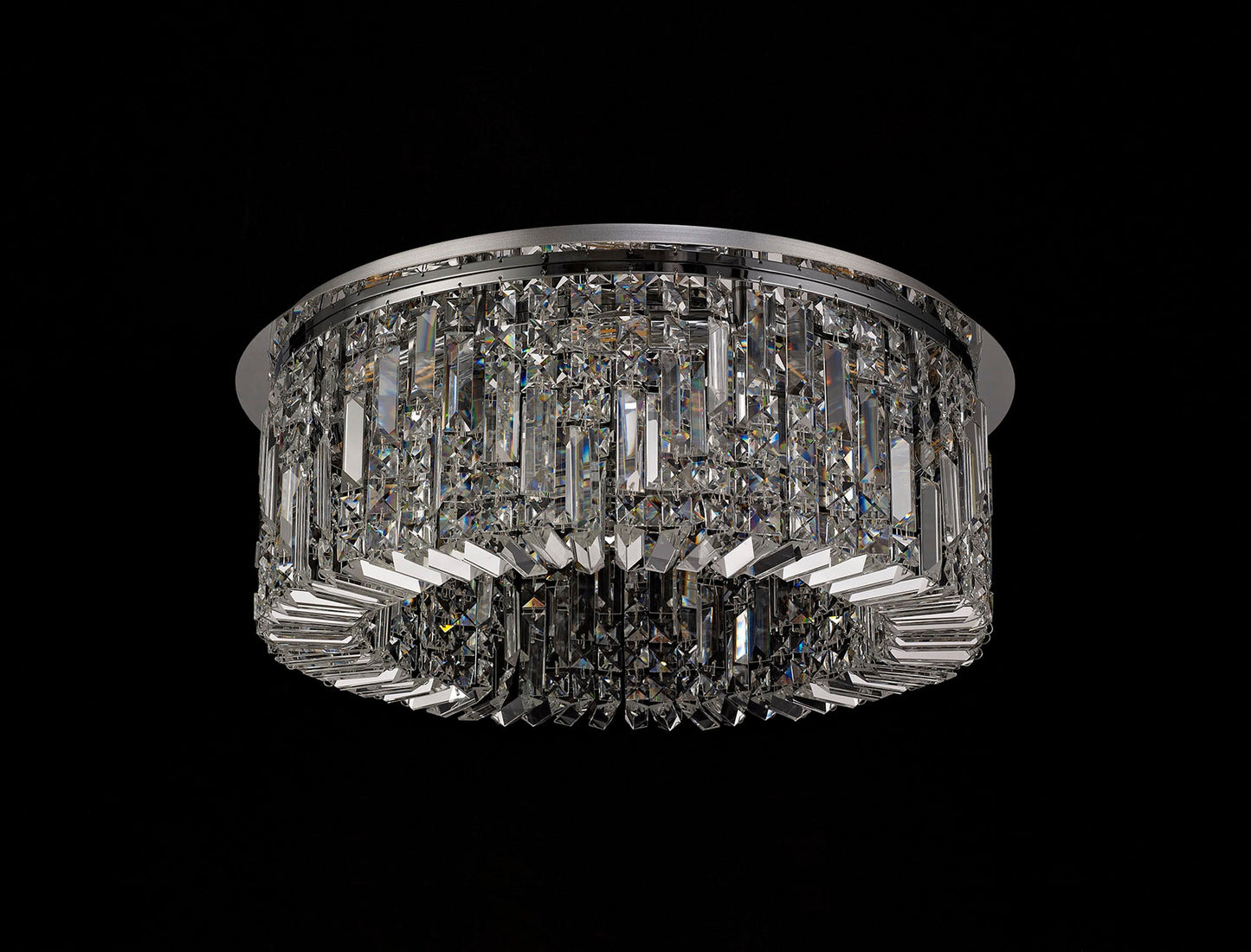 Bollin 65cm Round Flush Chandelier, 8 Light E14, Polished Chrome and Crystal