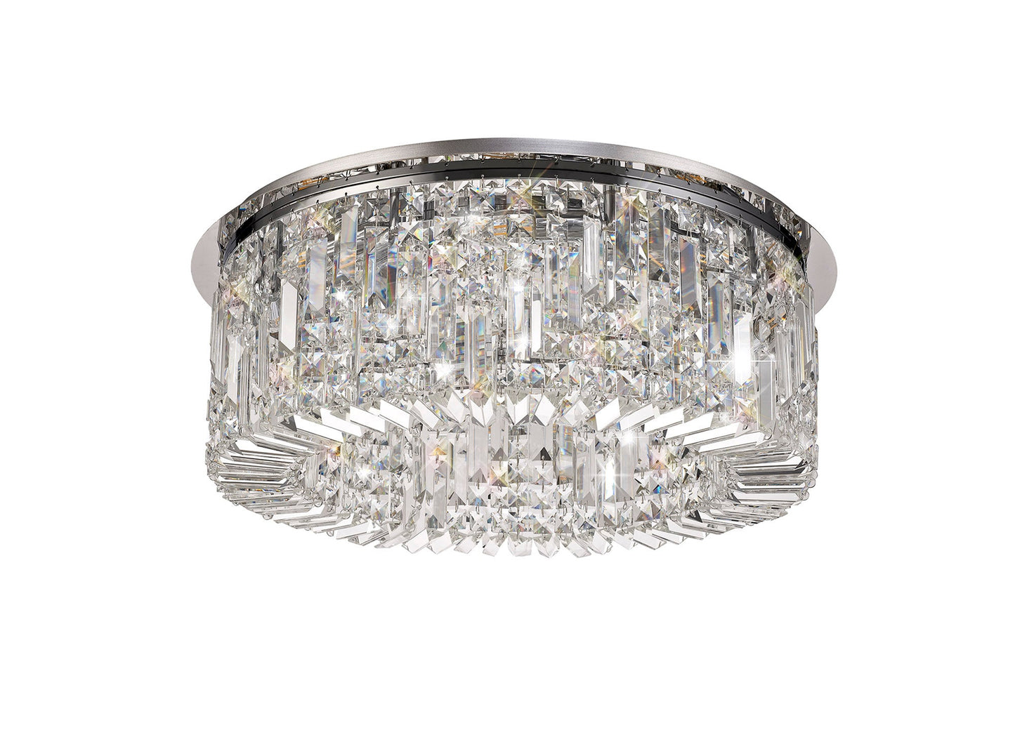 Bollin 65cm Round Flush Chandelier, 8 Light E14, Polished Chrome and Crystal