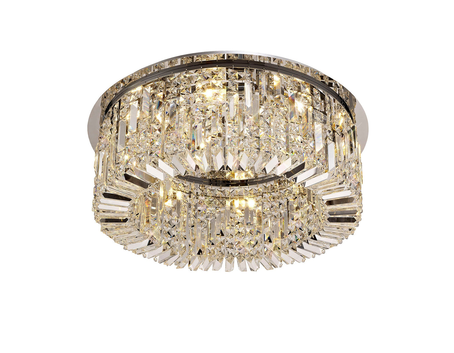 Bollin 65cm Round Flush Chandelier, 8 Light E14, Polished Chrome and Crystal