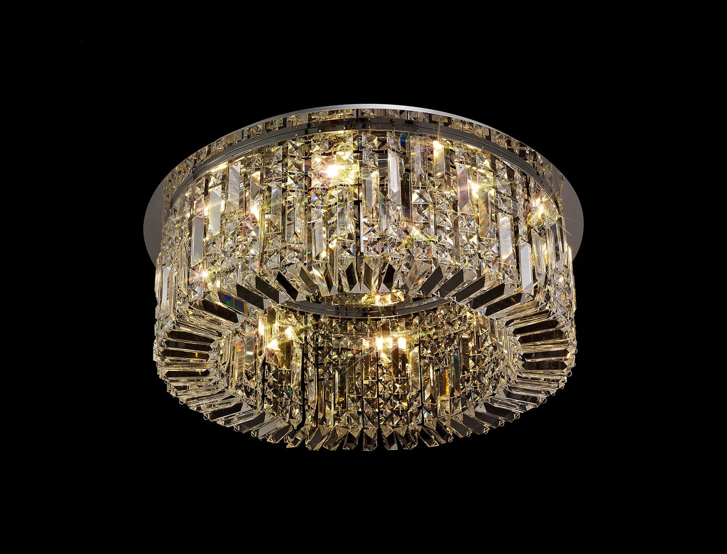 Bollin 65cm Round Flush Chandelier, 8 Light E14, Polished Chrome and Crystal