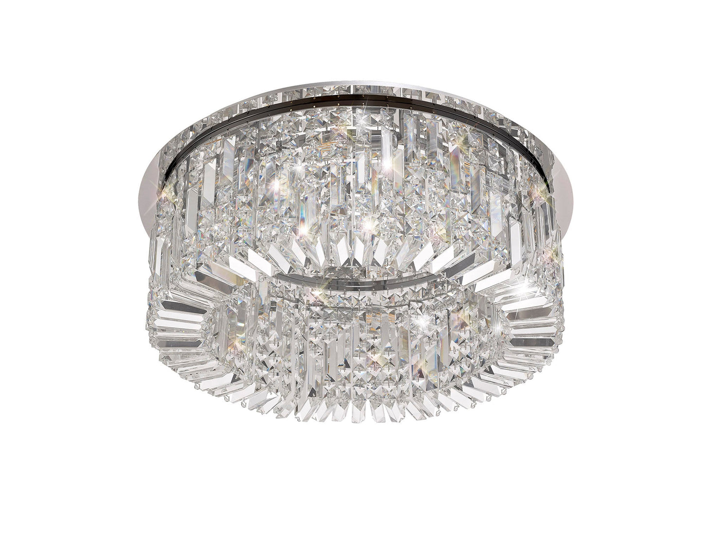 Bollin 65cm Round Flush Chandelier, 8 Light E14, Polished Chrome and Crystal
