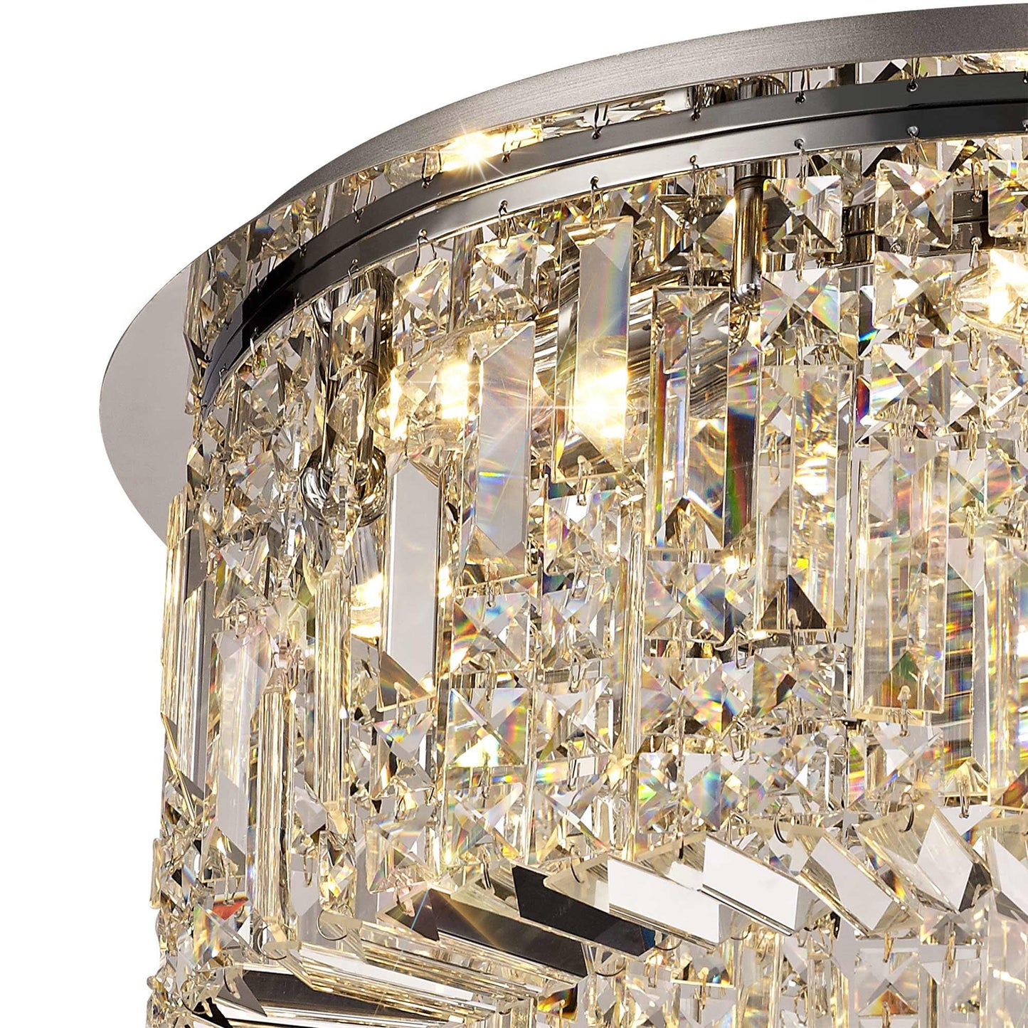 Bollin 65cm Round Flush Chandelier, 8 Light E14, Polished Chrome and Crystal