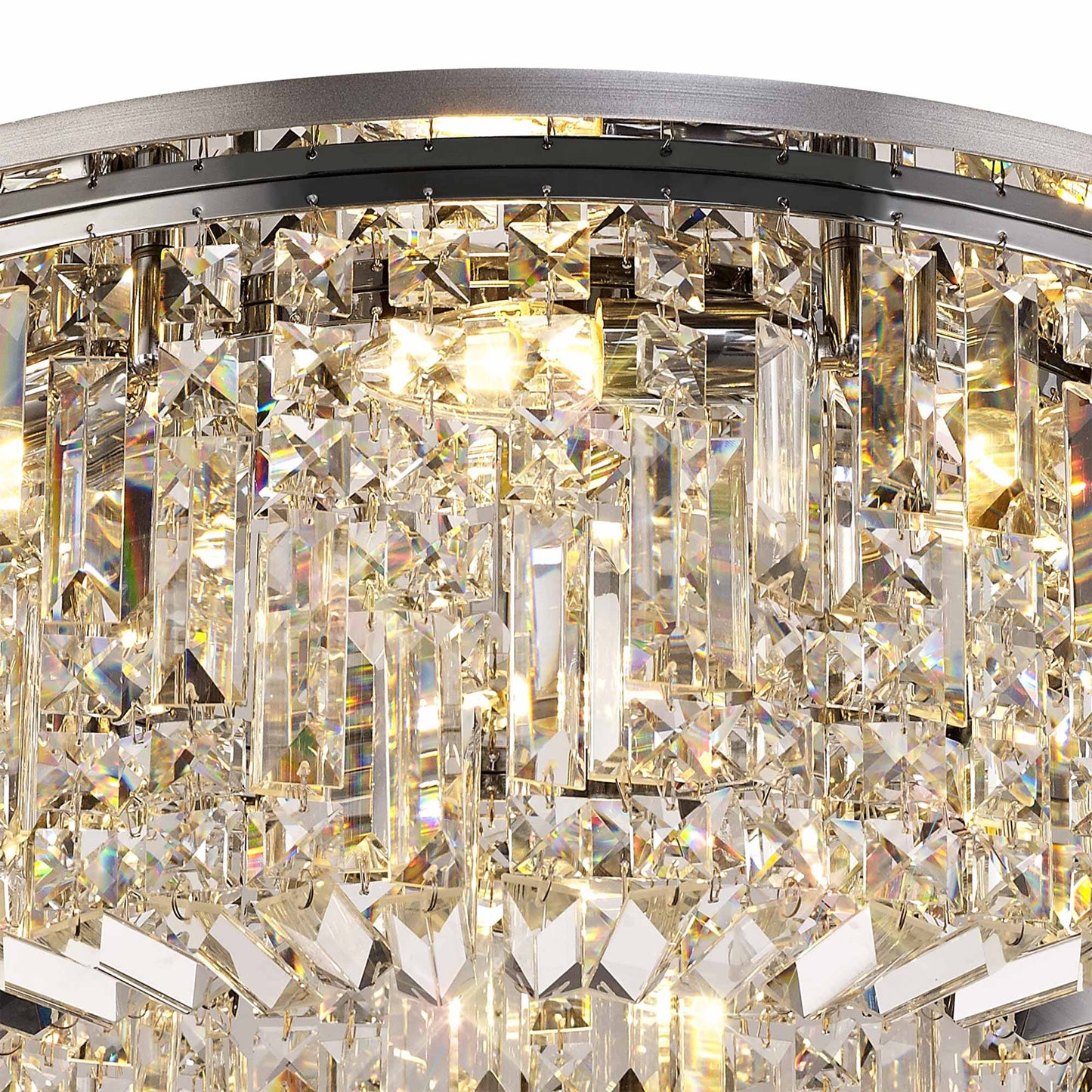 Bollin 65cm Round Flush Chandelier, 8 Light E14, Polished Chrome and Crystal