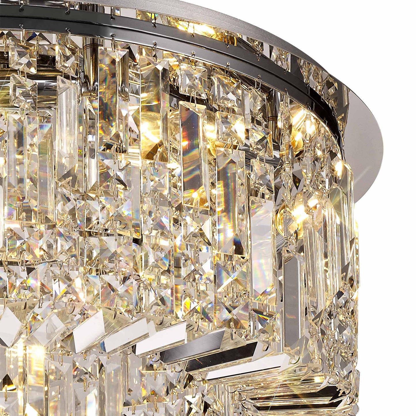 Bollin 65cm Round Flush Chandelier, 8 Light E14, Polished Chrome and Crystal