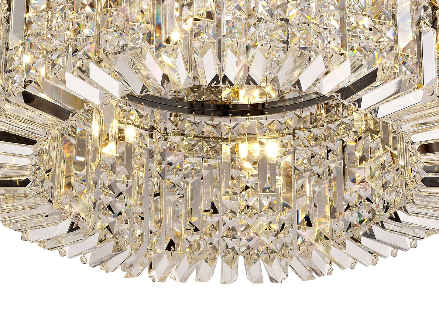 Bollin 65cm Round Flush Chandelier, 8 Light E14, Polished Chrome and Crystal